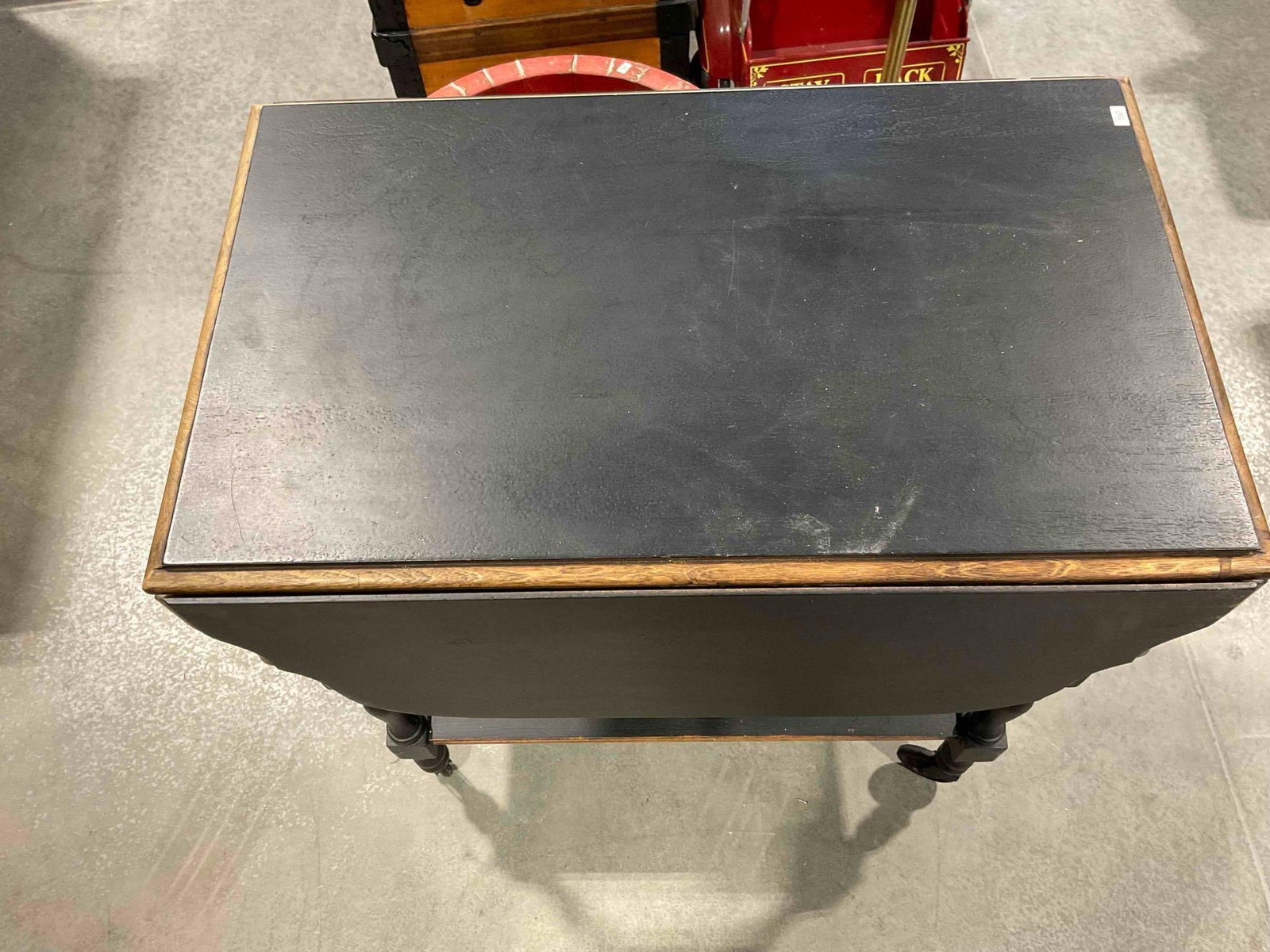 Charming Vintage Black Painted Oak Wood Drop Leaf Tea Cart. Good Condition. See pics. - 2