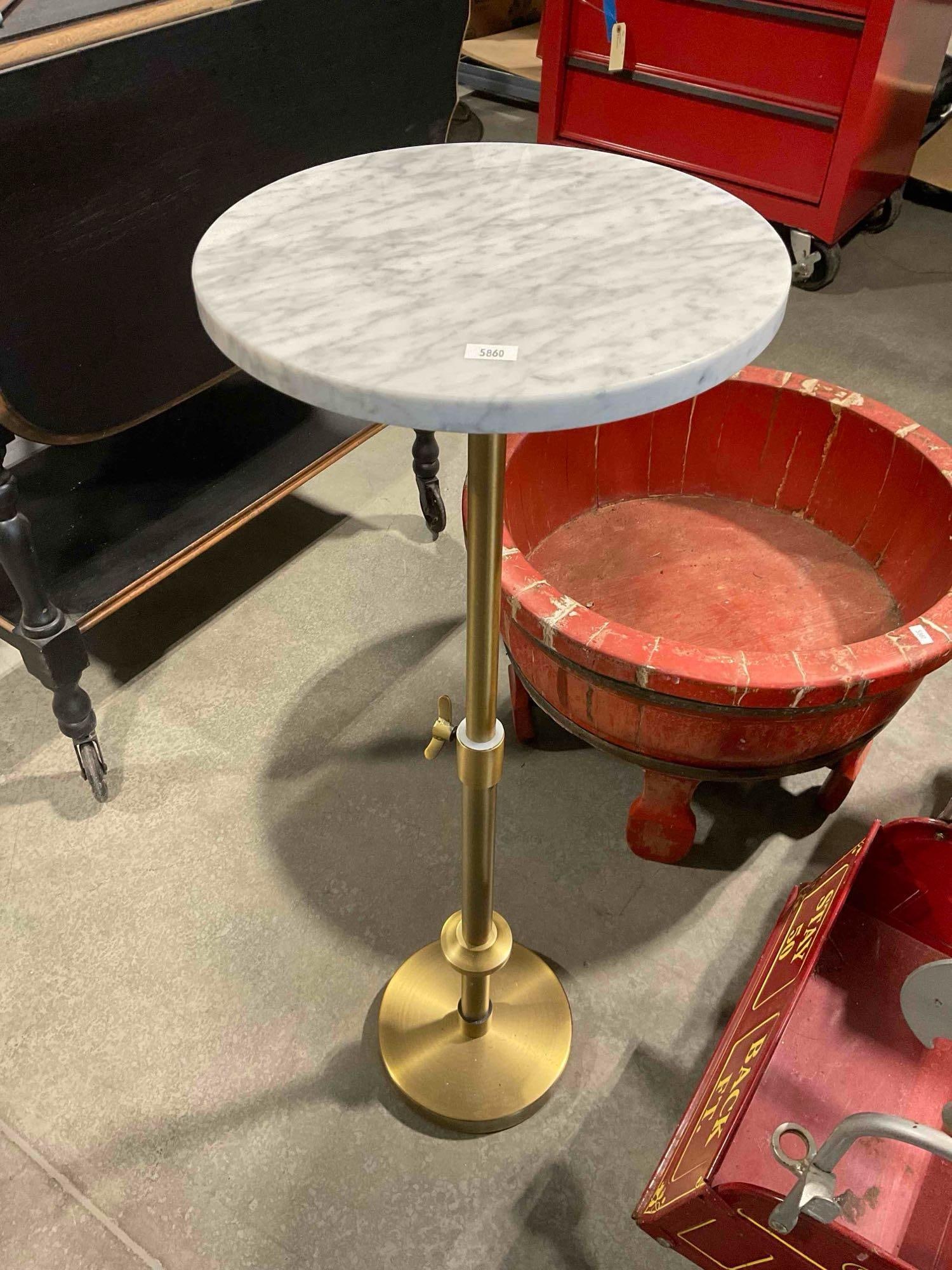 Vintage Style Brass & Grey Marble Ashtray Stand Planter Table. Good Condition. See pics. - 2