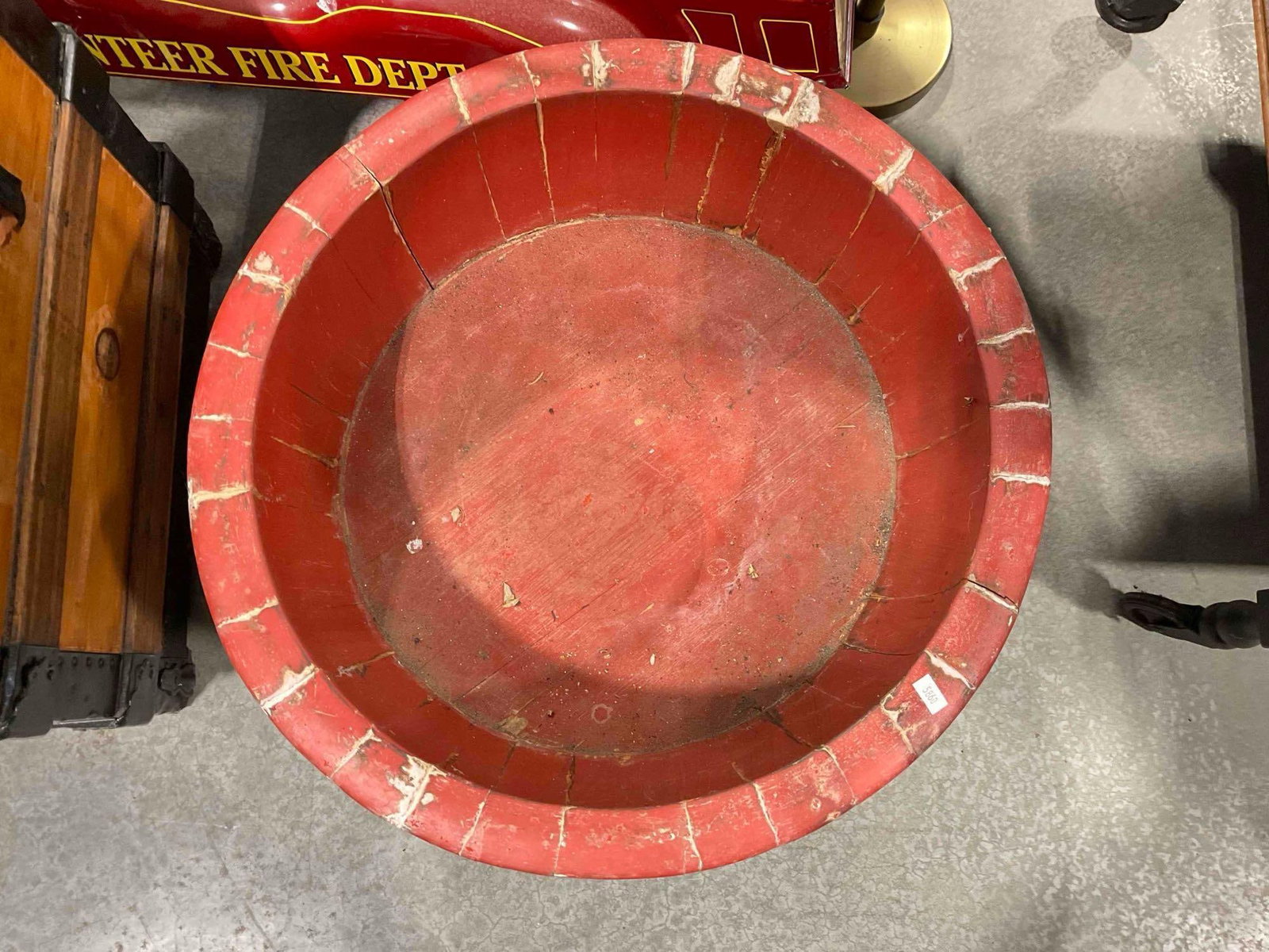 Antique? Chinese Red Lacquered Wood Wash Basin. Fair Condition. Measures 20" x 20" x 14" - 5