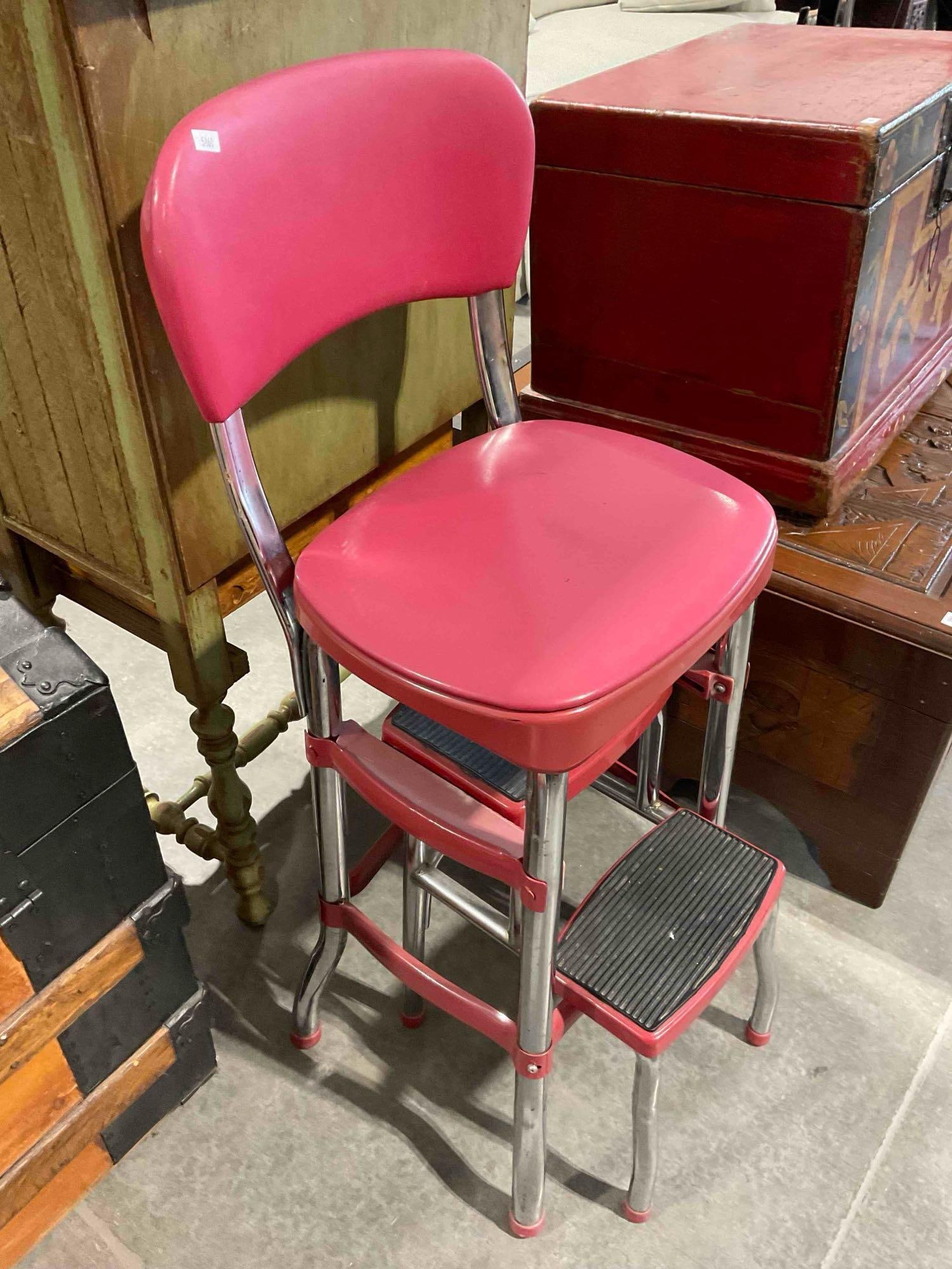 Vintage COSCO Raspberry Pink Metal Combination Chair Stool. Good Condition. See pics. - 2