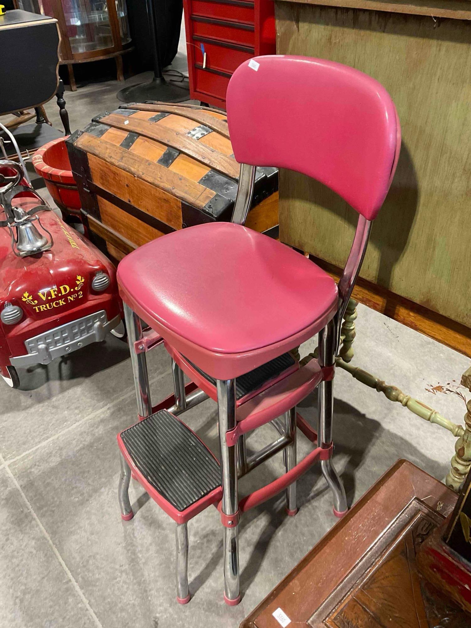 Vintage COSCO Raspberry Pink Metal Combination Chair Stool. Good Condition. See pics. - 3