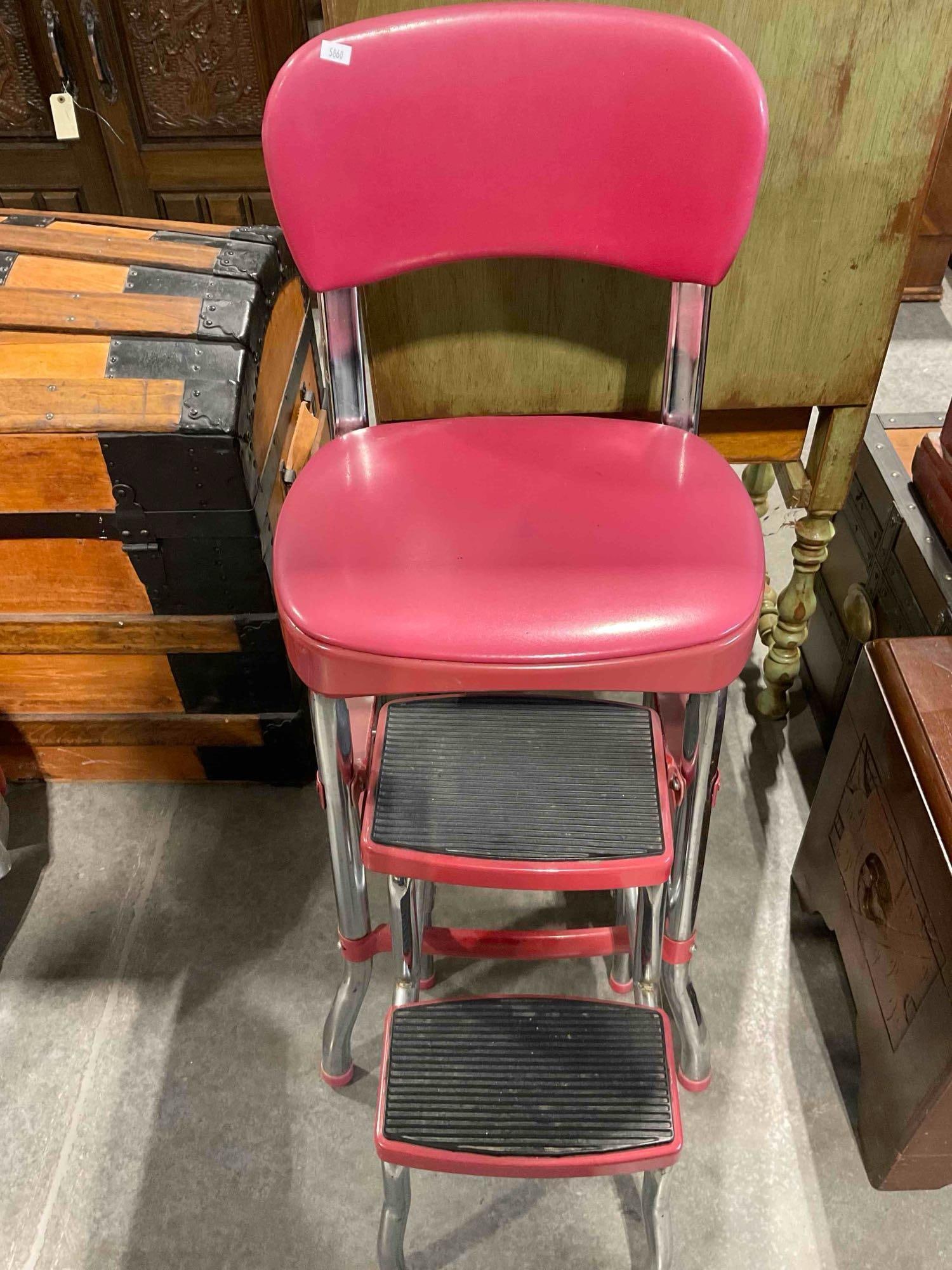 Vintage COSCO Raspberry Pink Metal Combination Chair Stool. Good Condition. See pics. - 4