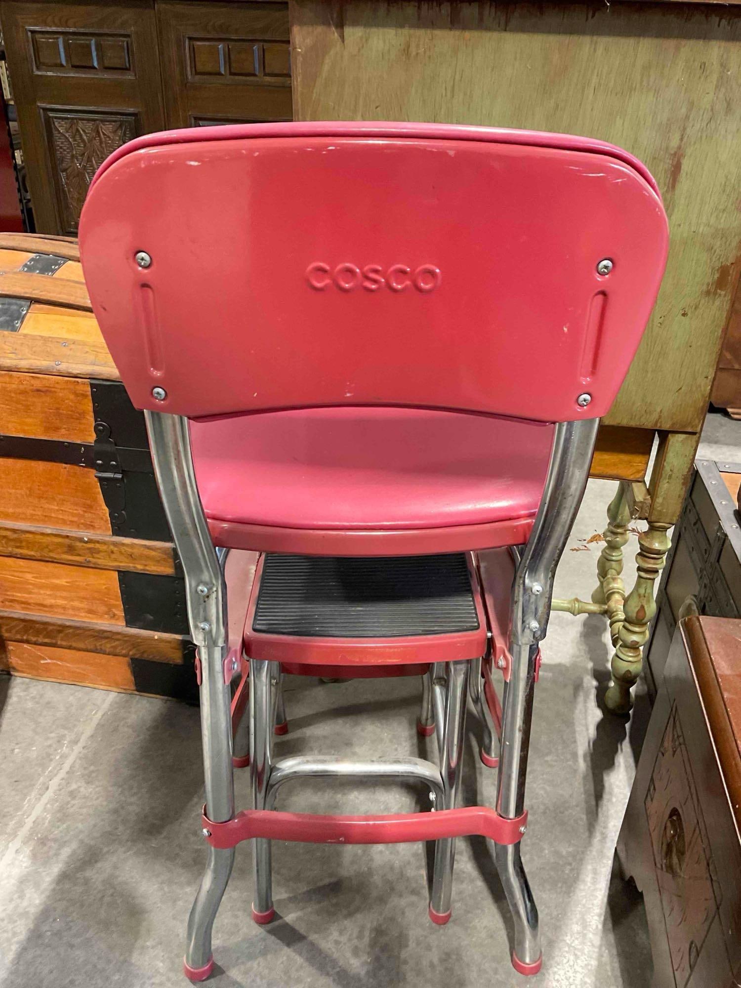 Vintage COSCO Raspberry Pink Metal Combination Chair Stool. Good Condition. See pics. - 5