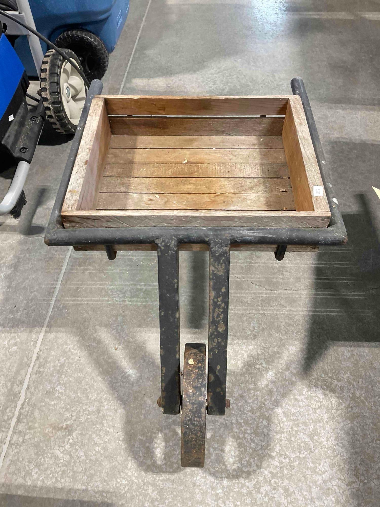 Vintage Wood & Metal Wheelbarrow Shaped Planter Yard Art Garden Decoration. See pics.: Vintage Wood & Metal Wheelbarrow Shaped Planter Yard Art Garden Decoration. Minor wear indicative of age and use, otherwise looks to be in good condition. Measures 15" x 21" x 12"