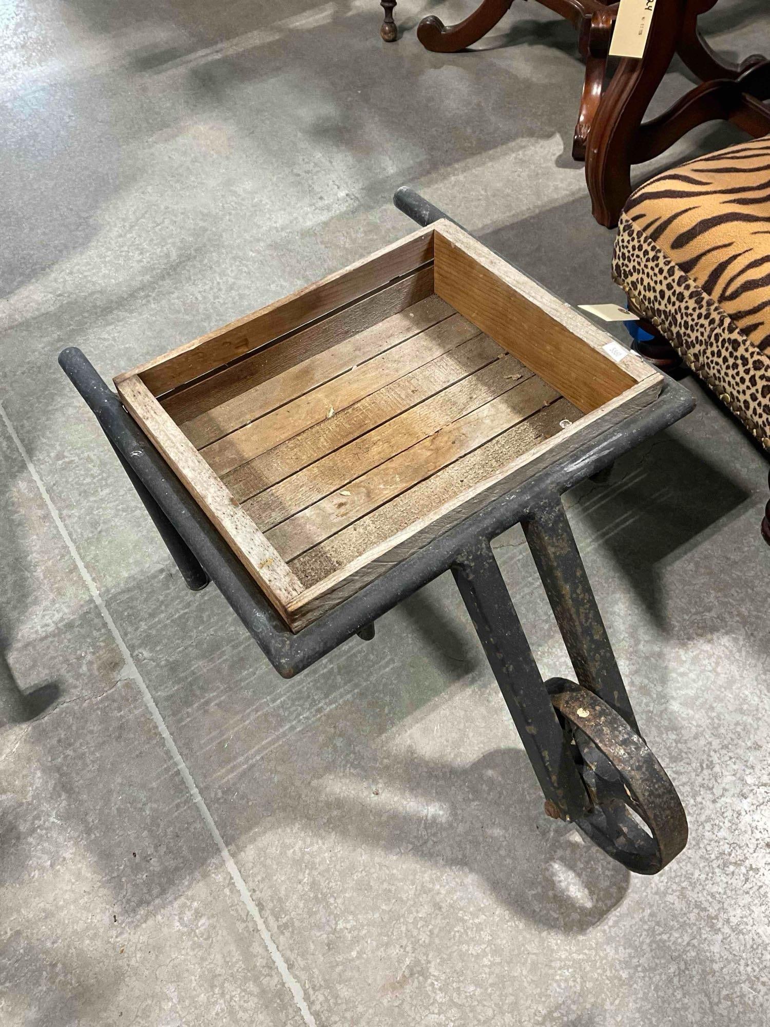 Vintage Wood & Metal Wheelbarrow Shaped Planter Yard Art Garden Decoration. See pics. - 3