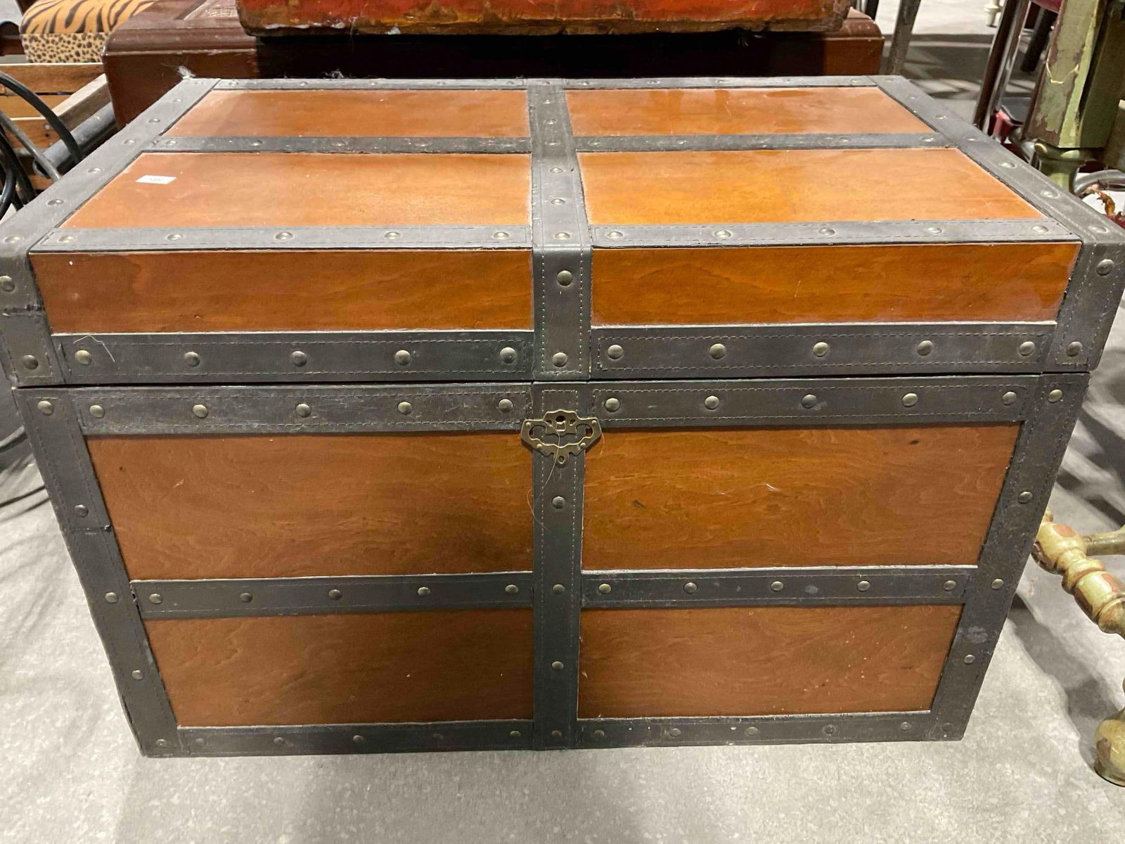 Wood & Faux Leather Felt Lined "Life Chest" by Powell. Good Condition. See pics.: Wood & Faux Leather Felt Lined "Life Chest" by Powell. Good Condition. Measures 24" x 15" x 16" Minor wear indicative of age and use, otherwise looks to be in good condition.