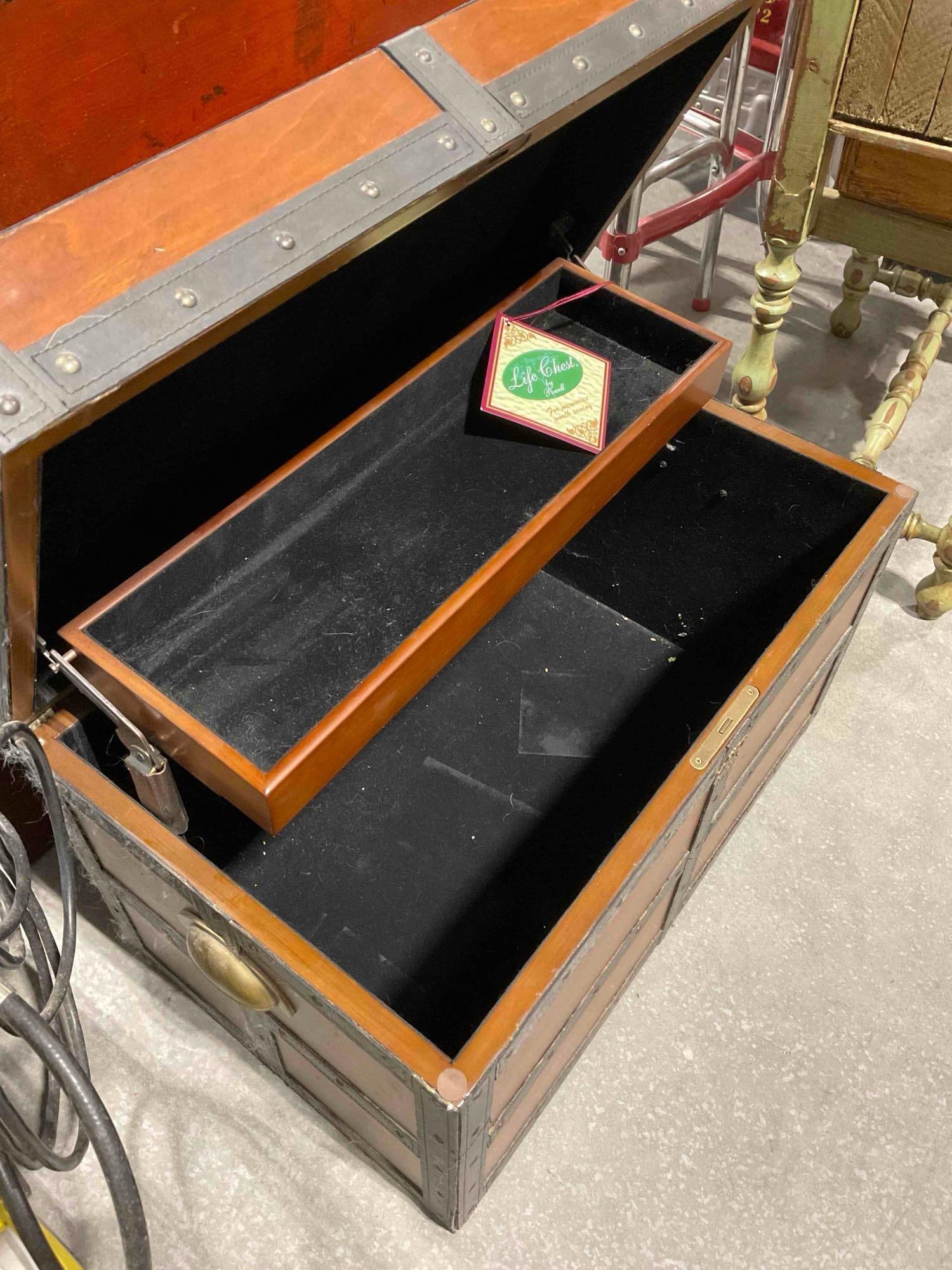 Wood & Faux Leather Felt Lined "Life Chest" by Powell. Good Condition. See pics. - 7