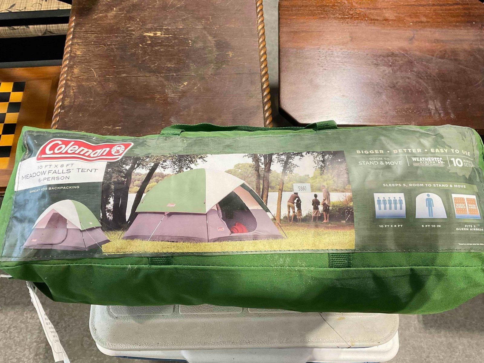 3 pcs Coleman Camping Gear, incl. 2x Plastic Coolers & 1x Meadowfalls 5 Person Tent. See pics. - 2