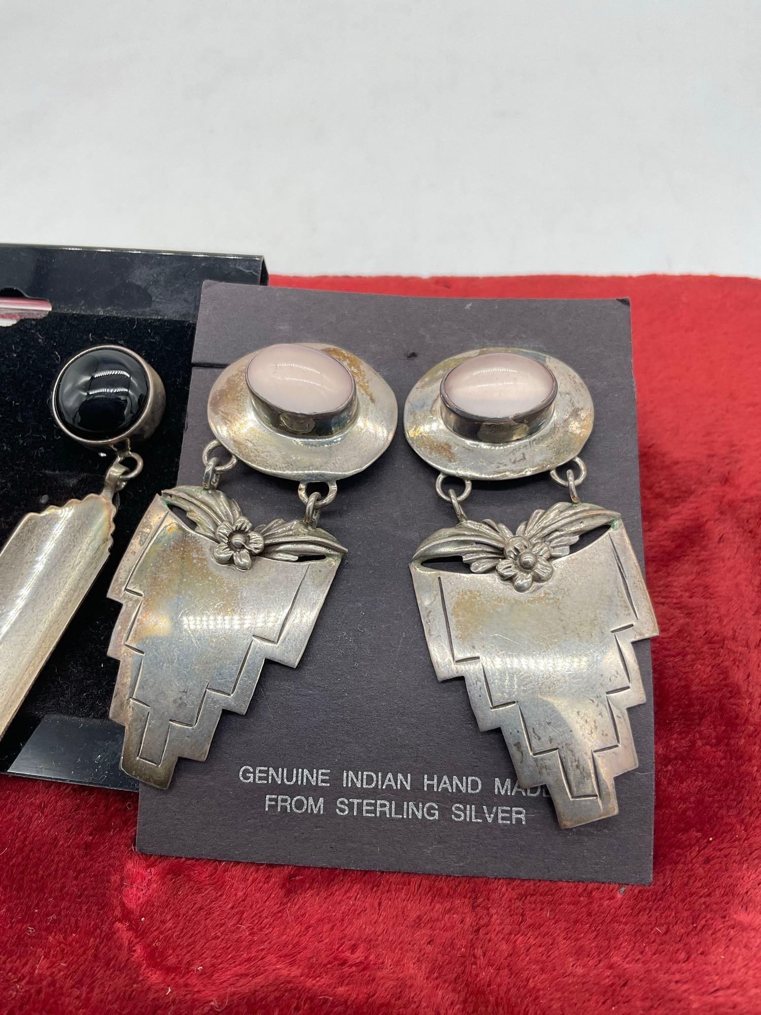 2 pair Of Sw Native American Sterling Silver earrings w/ Pink Shell & Onyx - Carol Felley & Nakai - 2