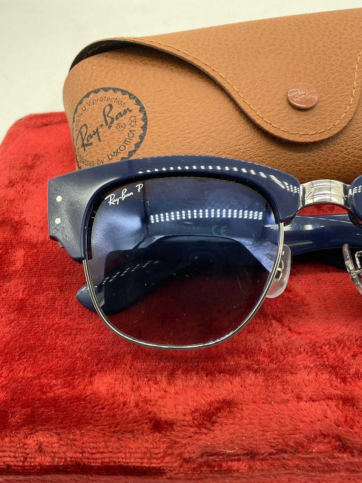 High end Ray-Ban RB0316S Mega Clubmaster Polished Blue on Silver W/ Blue Polarized lenses - 2