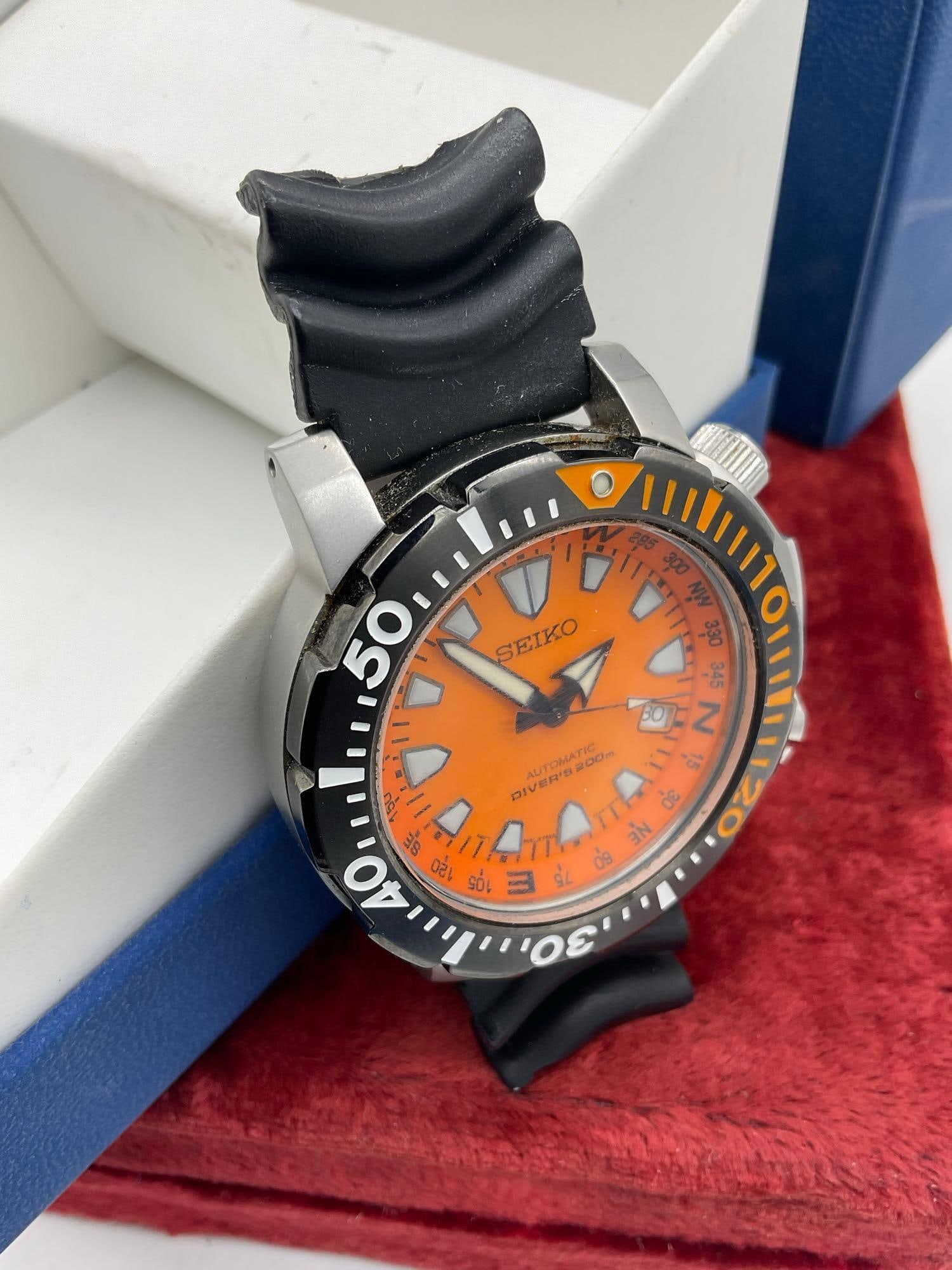 RARE Seiko 23 Jewel SNM037 Men's Orange Land Monster 200m Diver Watch 7S35-00F0 Running - 4