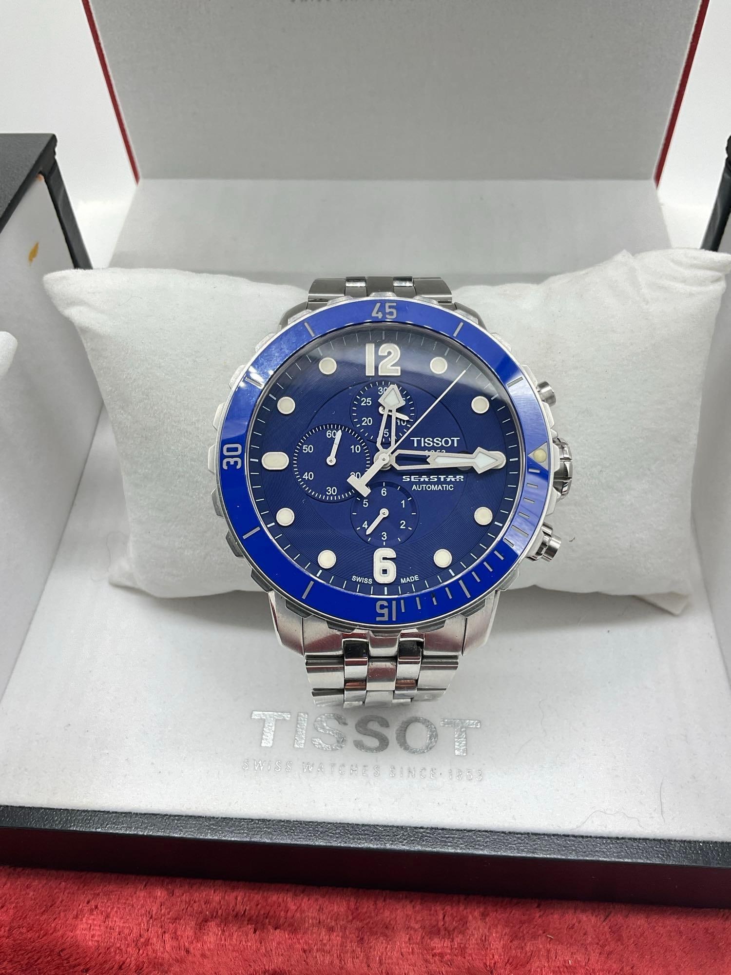Nice Tissot 1853 Seastar 30 bar 15 jewels Swiss made Men's chronograph Watch W/ OG BOX & Manuals - 2