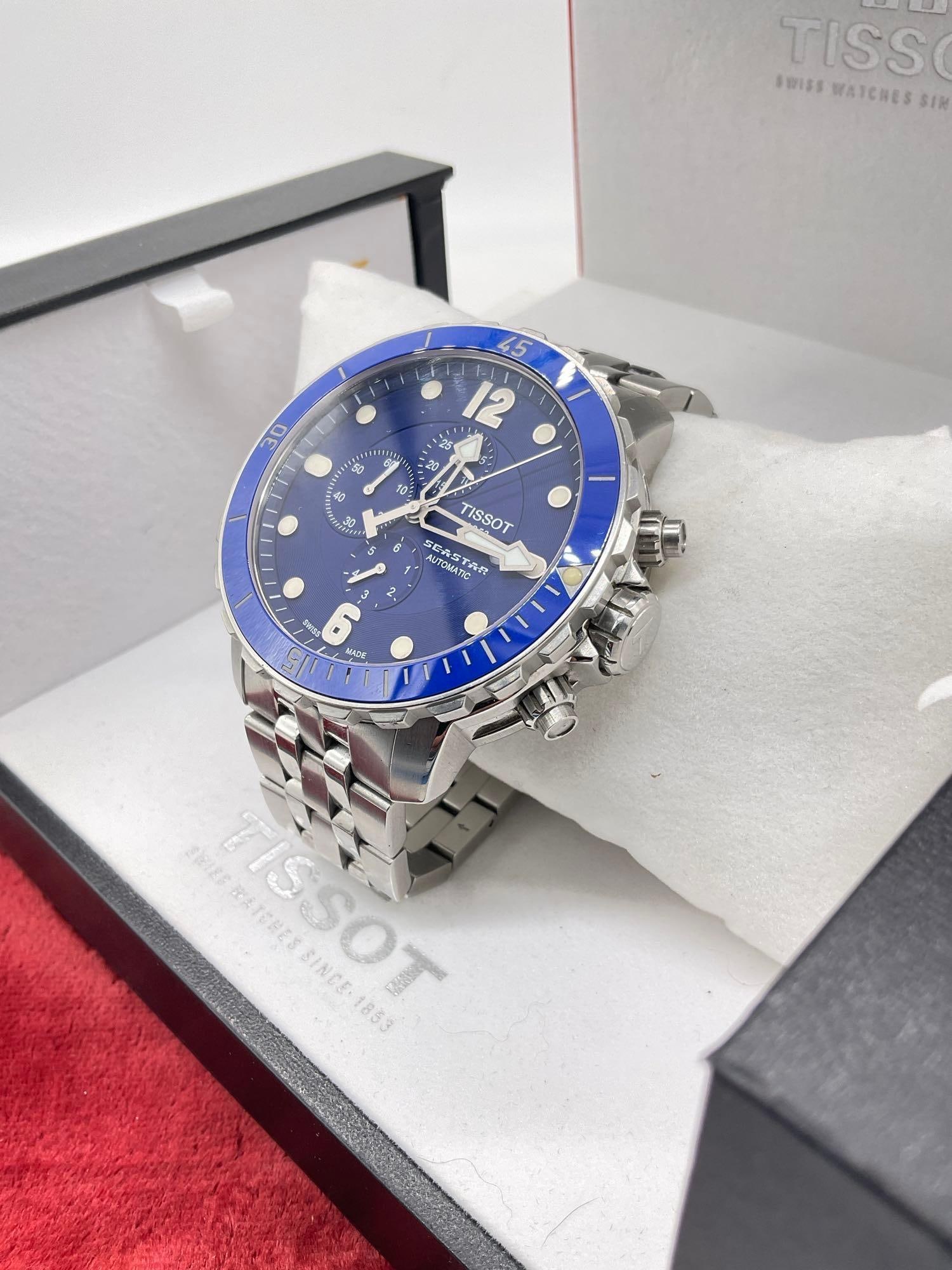 Nice Tissot 1853 Seastar 30 bar 15 jewels Swiss made Men's chronograph Watch W/ OG BOX & Manuals - 3