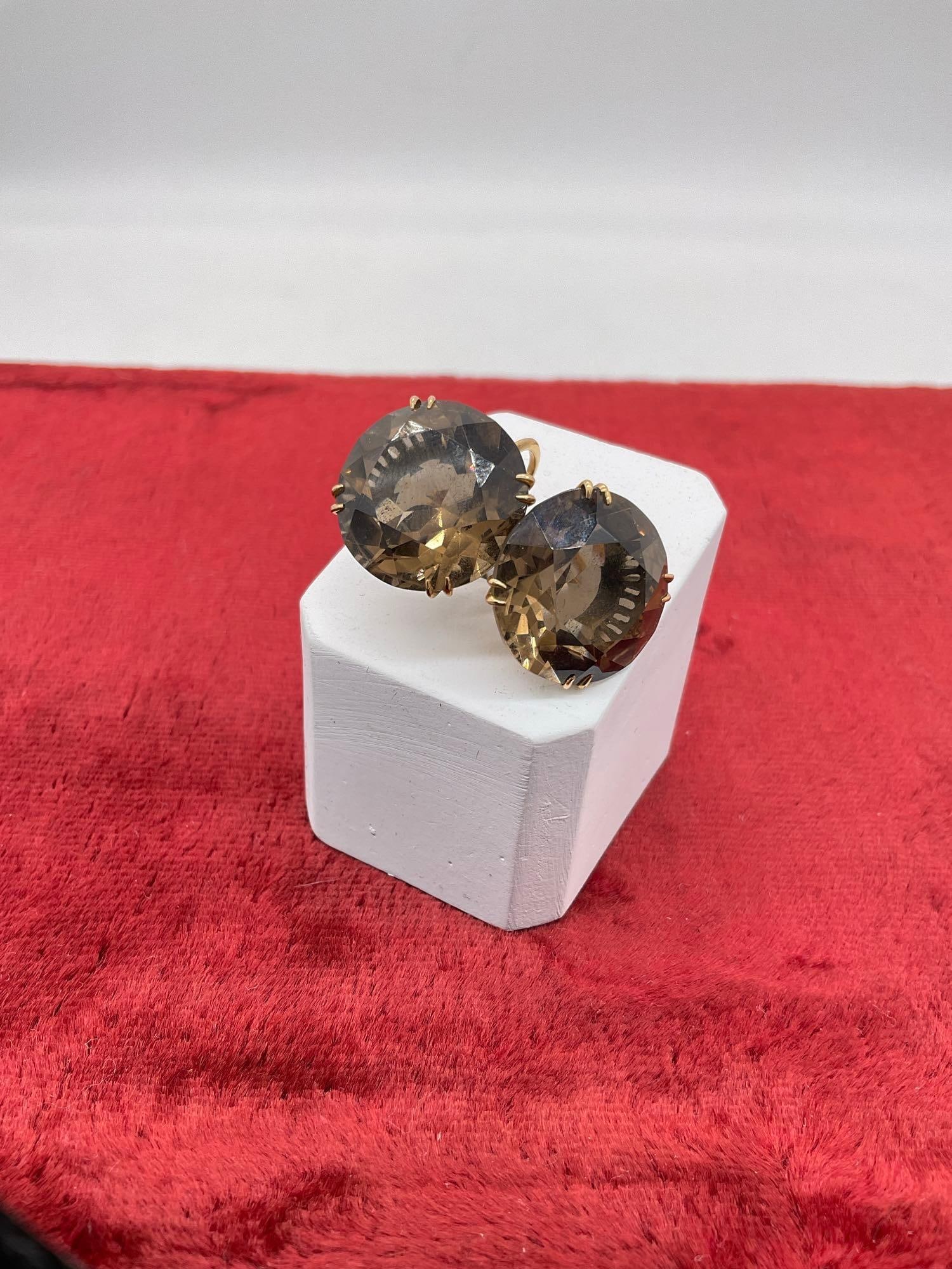 Vintage Mid century 14K gold Screw back Earrings w/ Smokey quartz Settings see pics 8.59 Grams Tw: C-5830