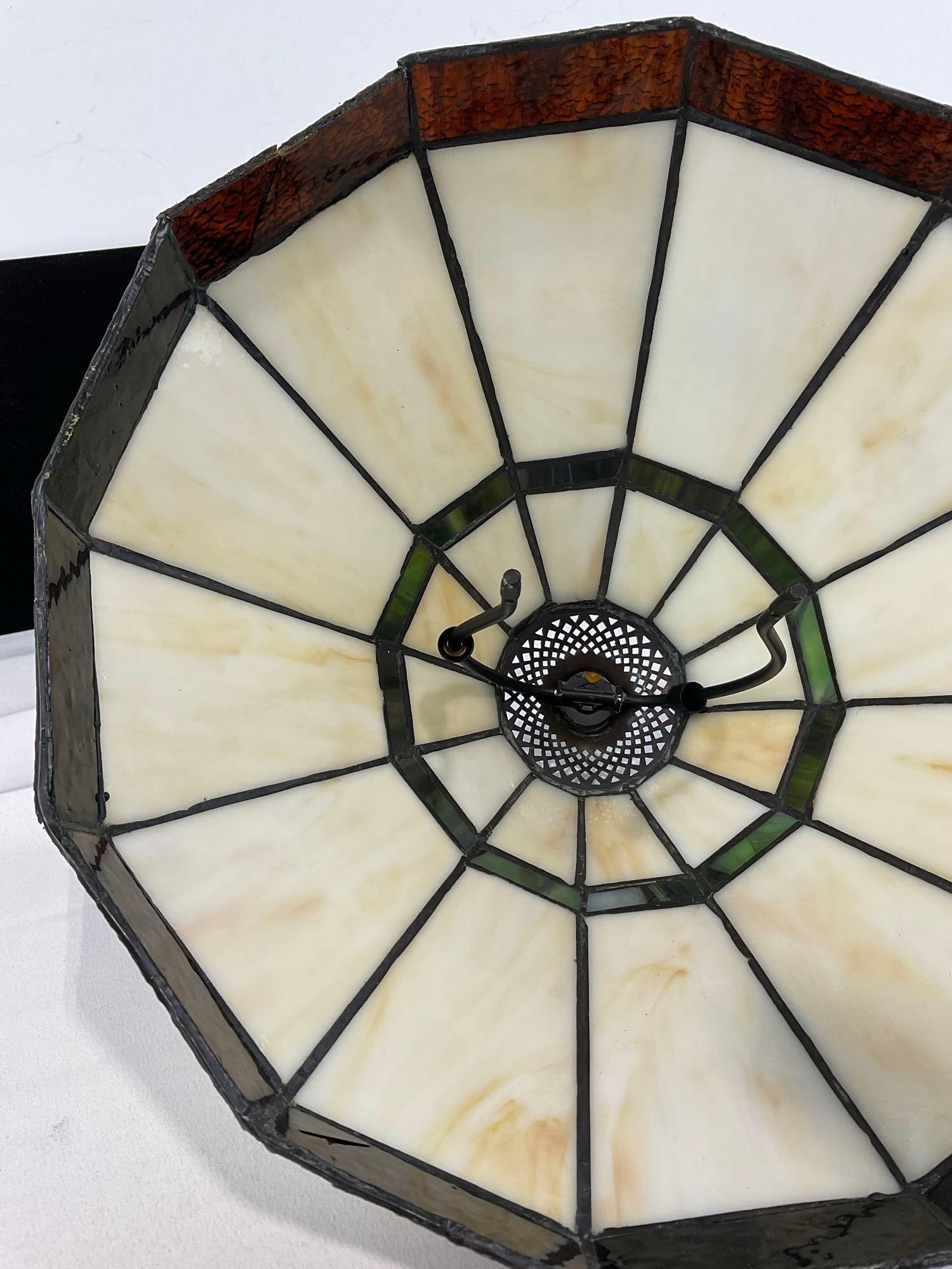 Tiffany Style Stained Glass Table Lamp, 20h x 12w x 12d inches, tested & working, Brown/White Slag - 5