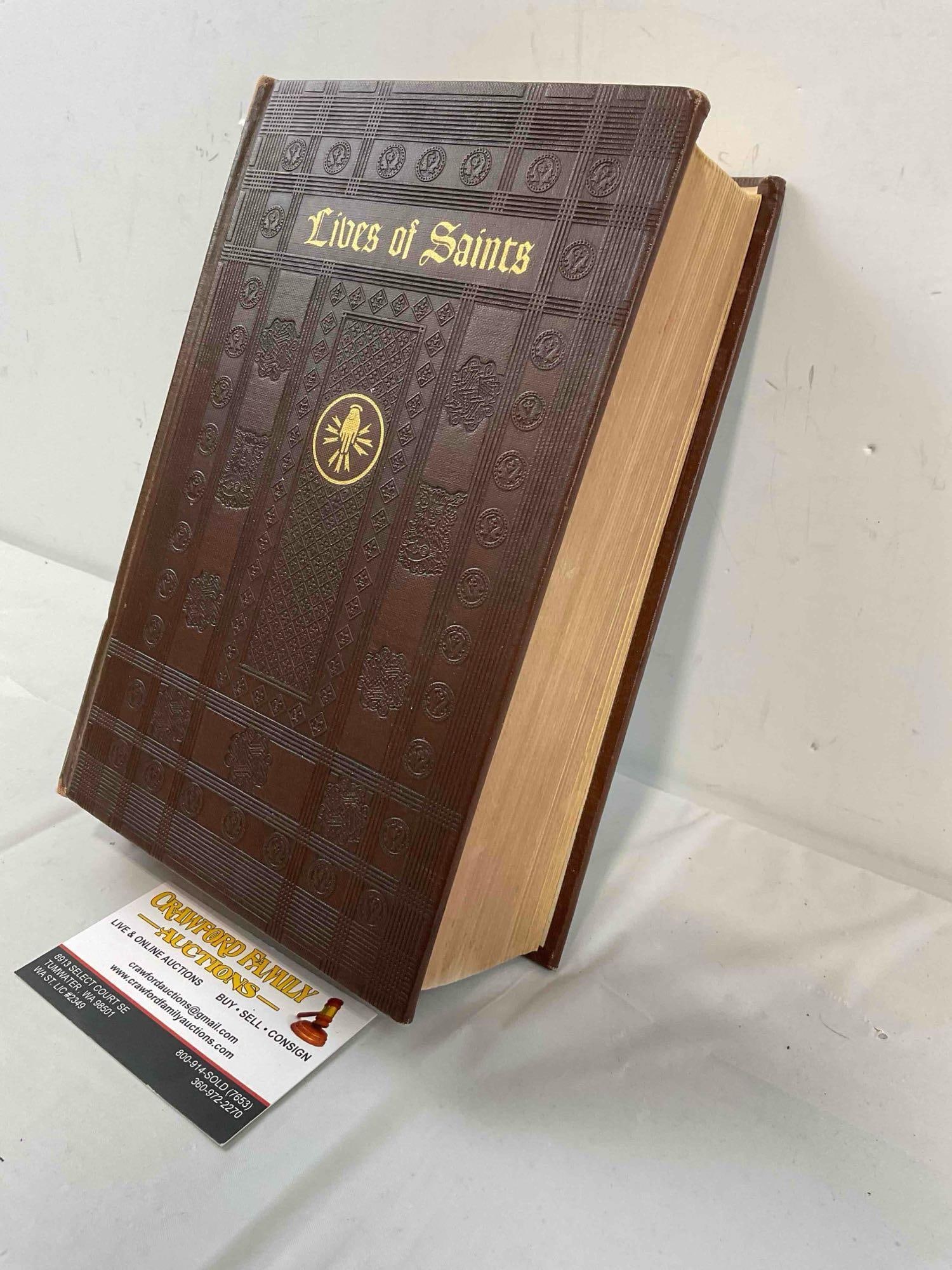 Vintage Hardcover Leather-bound Book "Lives of Saints". Fair Condition. See pics. - 2