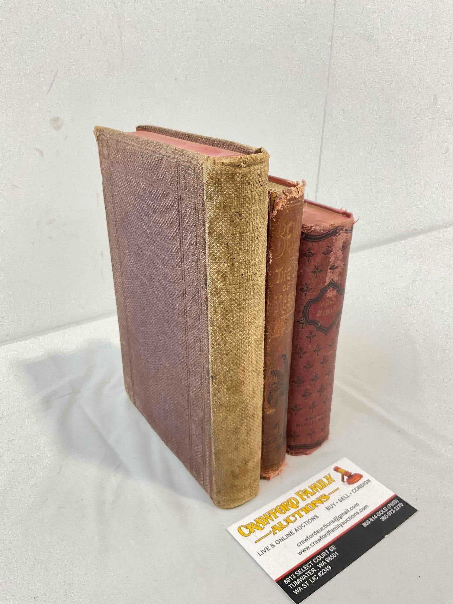 3 pcs Antique Hardcover Books, incl. "Ben-Hur", The Holy Bible & More! Fair Condition. See pics. - 2