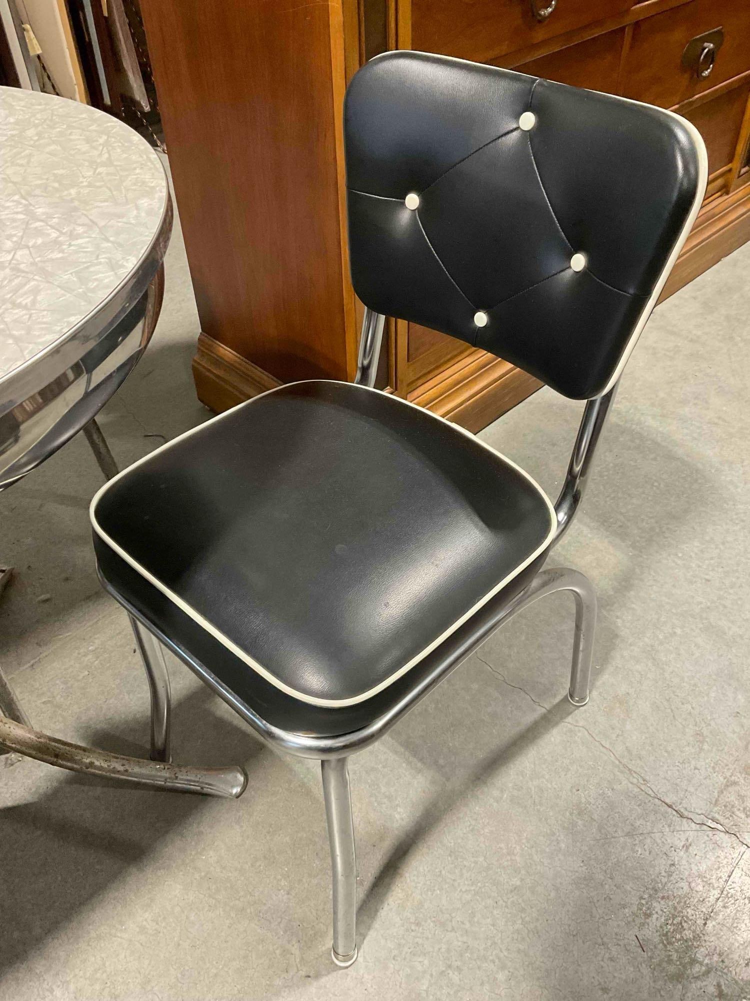 Vintage Dinette Set w/ Gray Formica Top Expanding? Table & 4x Black Vinyl Chairs. See pics. - 3