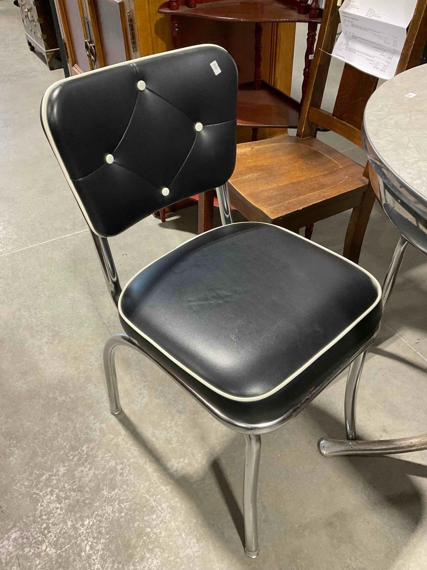 Vintage Dinette Set w/ Gray Formica Top Expanding? Table & 4x Black Vinyl Chairs. See pics. - 4