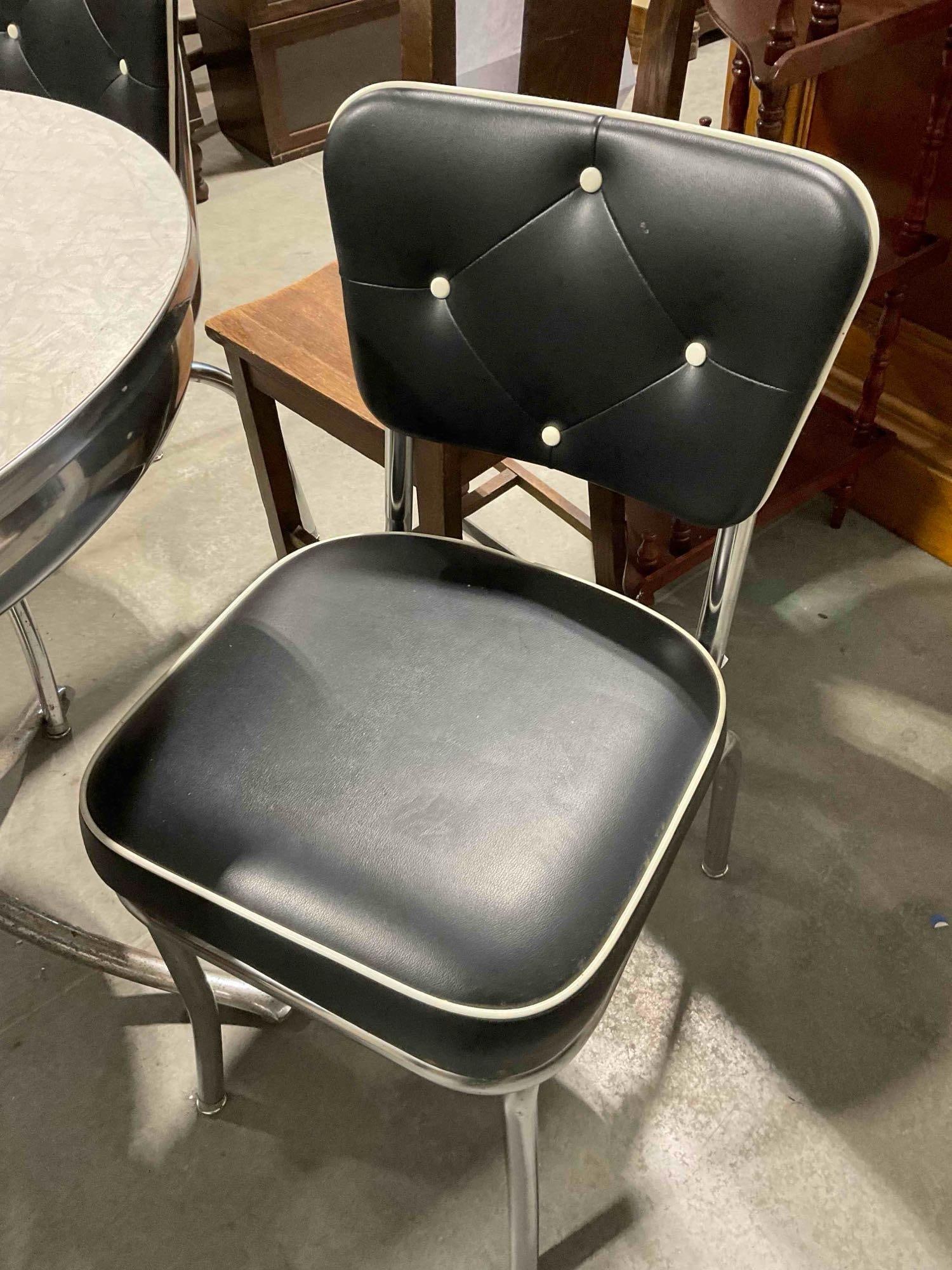 Vintage Dinette Set w/ Gray Formica Top Expanding? Table & 4x Black Vinyl Chairs. See pics. - 5