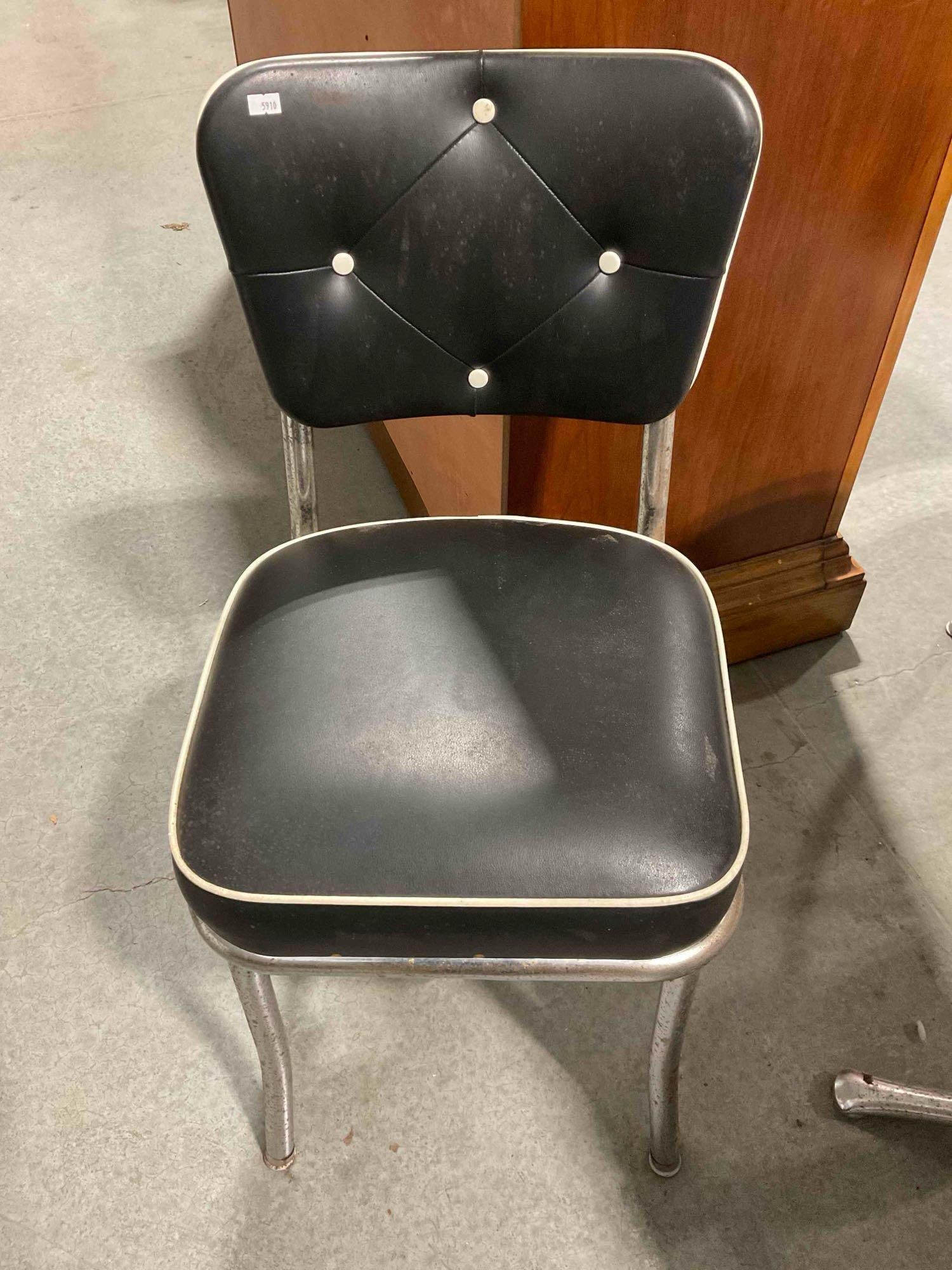 Vintage Dinette Set w/ Gray Formica Top Expanding? Table & 4x Black Vinyl Chairs. See pics. - 6