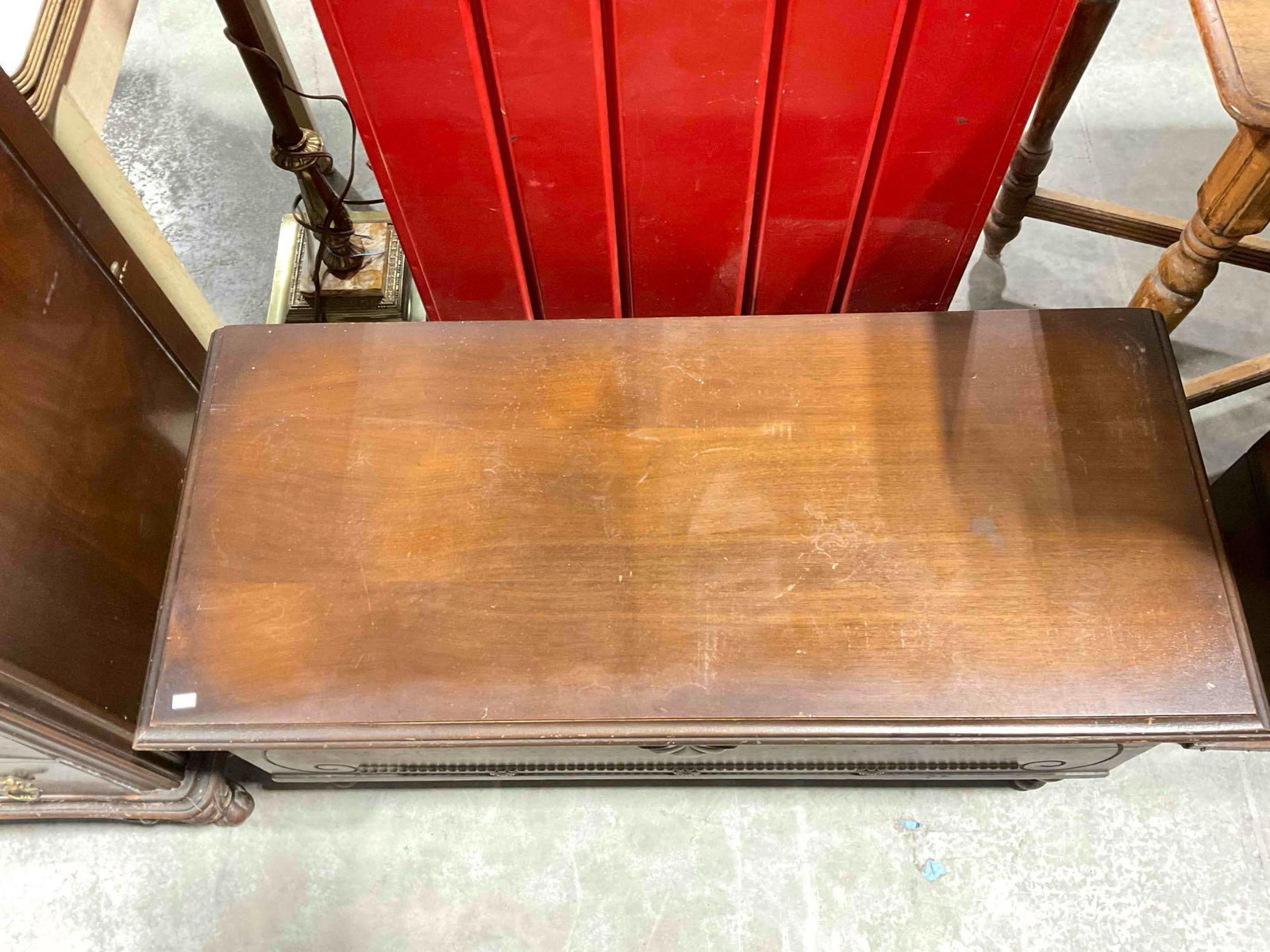 Vintage Wooden Blanket Chest w/ Carved Details. Locked, No Key, As Is. See pics and description. - 4