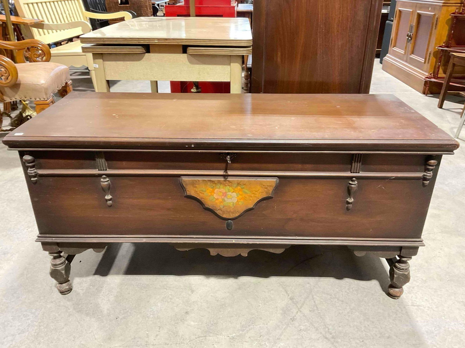 Vintage Lane Cedar Lined Wood Blanket Chest Model 48865 w/ Painted Florals. Fair Condition. (1 of 8)