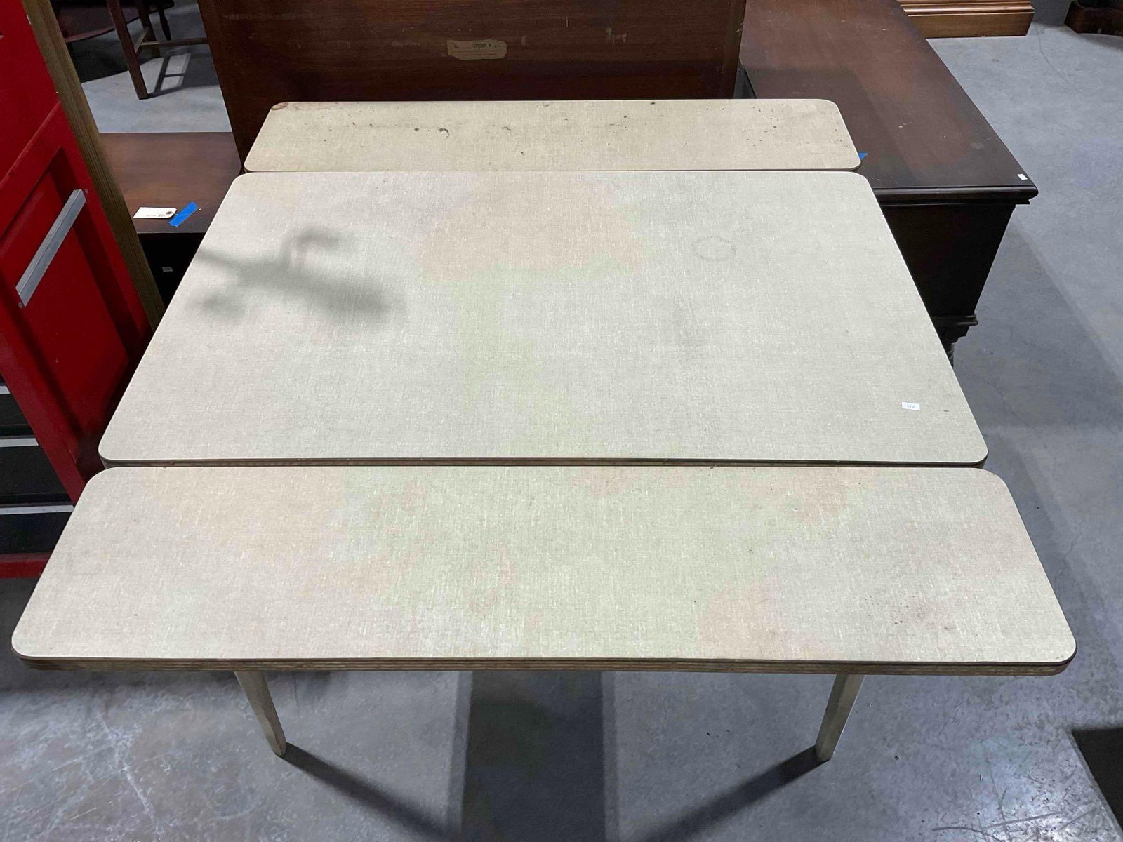 Vintage Beige Expandable Drop Leaf Kitchen Table w/ Laminate? Top. Fair Condition. See pics. - 5