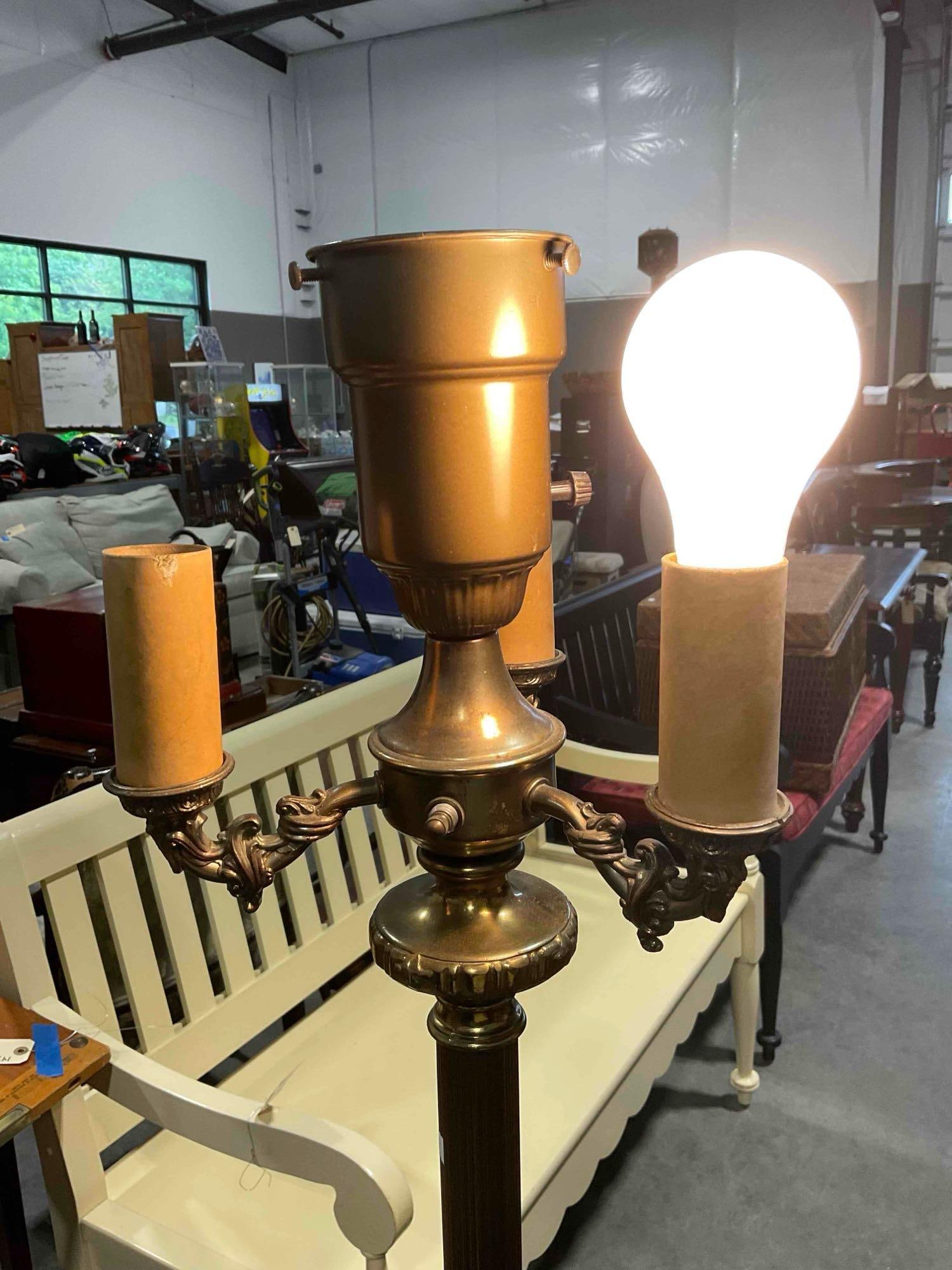 Vintage Brass Floor Lamp w/ 4 Lights & Natural Stone Accent. Tested, Partially Works. See pics. - 2