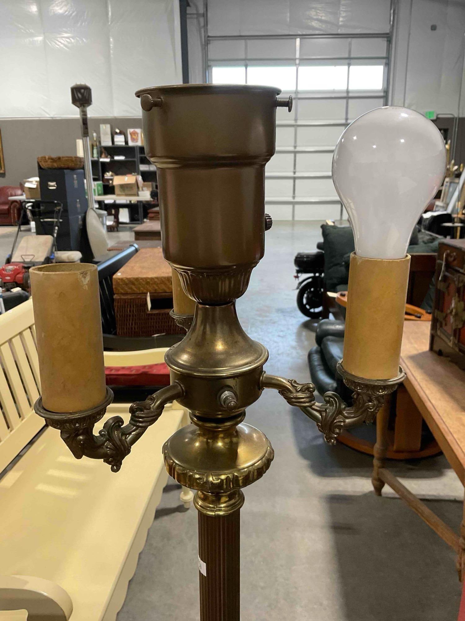 Vintage Brass Floor Lamp w/ 4 Lights & Natural Stone Accent. Tested, Partially Works. See pics. - 5