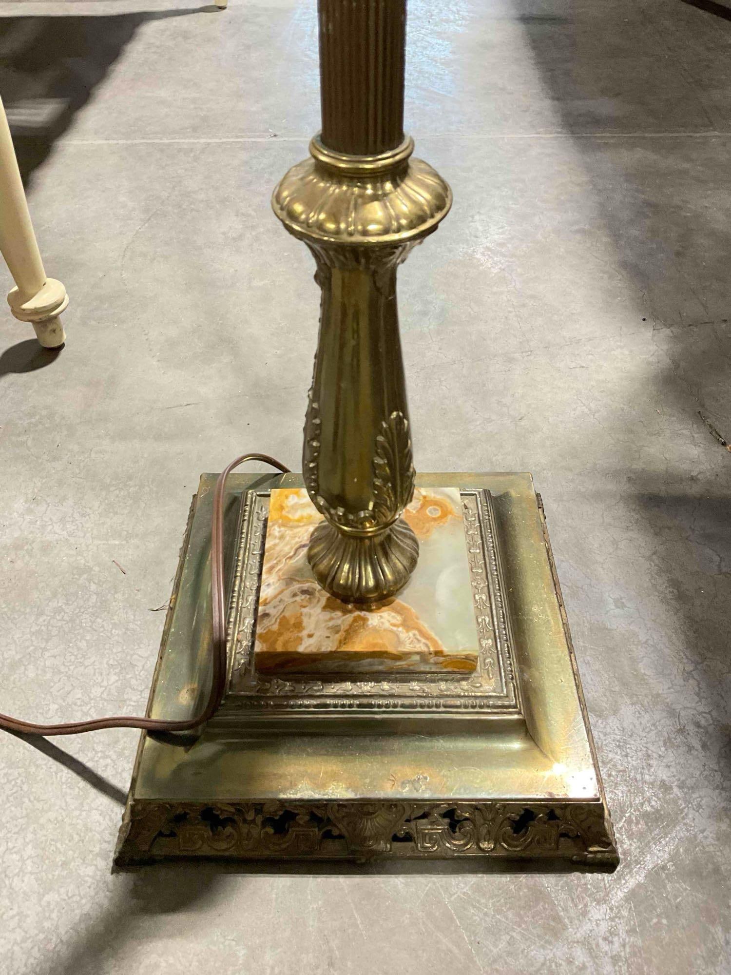 Vintage Brass Floor Lamp w/ 4 Lights & Natural Stone Accent. Tested, Partially Works. See pics. - 6