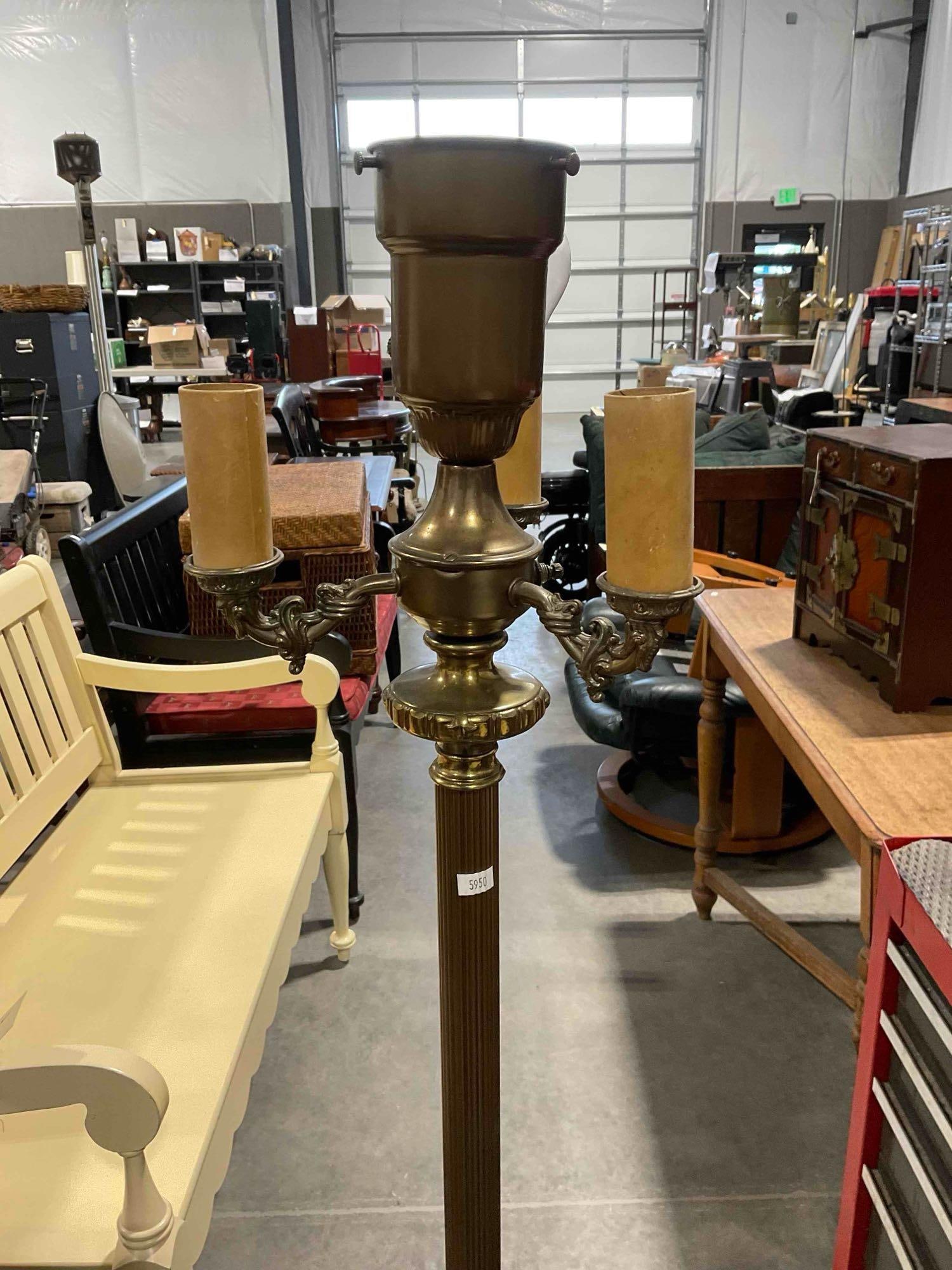 Vintage Brass Floor Lamp w/ 4 Lights & Natural Stone Accent. Tested, Partially Works. See pics. - 7