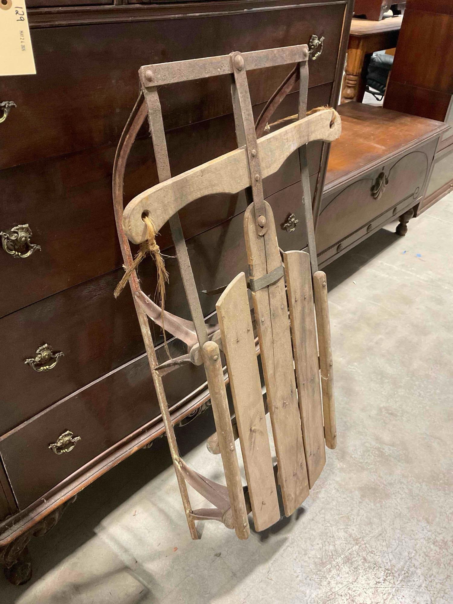 Vintage Wood & Metal Child's Snow Sled w/ Painted Accents. As Is Condition. See pics. - 2