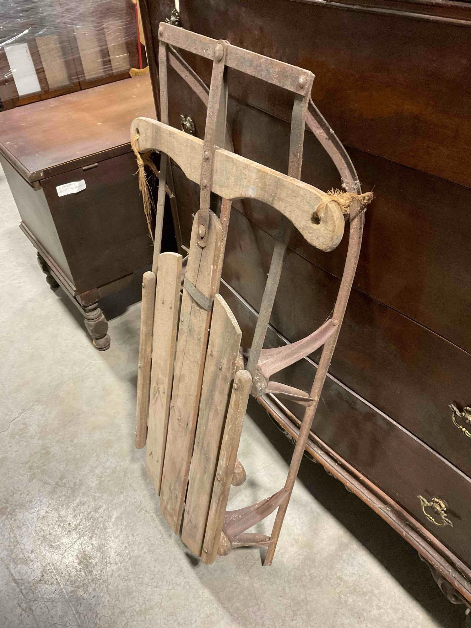 Vintage Wood & Metal Child's Snow Sled w/ Painted Accents. As Is Condition. See pics. - 3