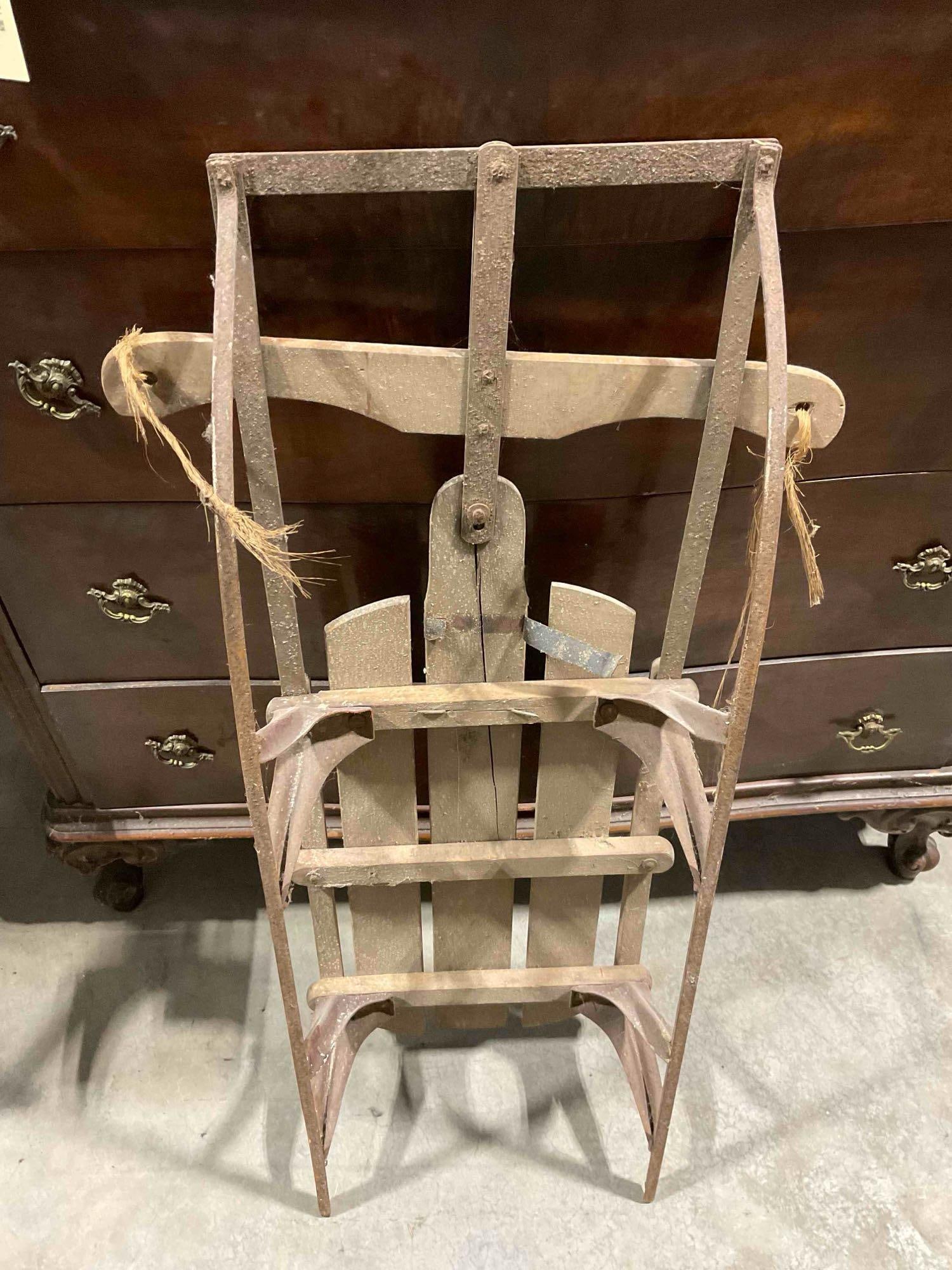 Vintage Wood & Metal Child's Snow Sled w/ Painted Accents. As Is Condition. See pics. - 6