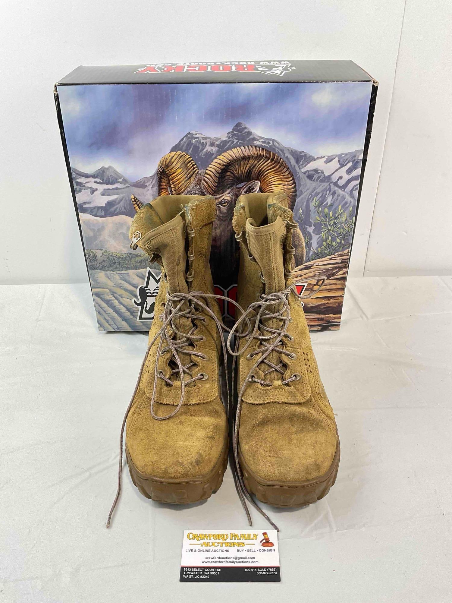 Rocky 104 SV2 Brown Boot in Men's Size US 10.5 W w/ Original Box. Fair Condition. See pics.: Rocky 104 SV2 Brown Boot in Men's Size US 10.5 W w/ Original Box. Fair Condition. Have wear and stains indicative of age and use, have an odor, otherwise look to be in fair condition. Originally
