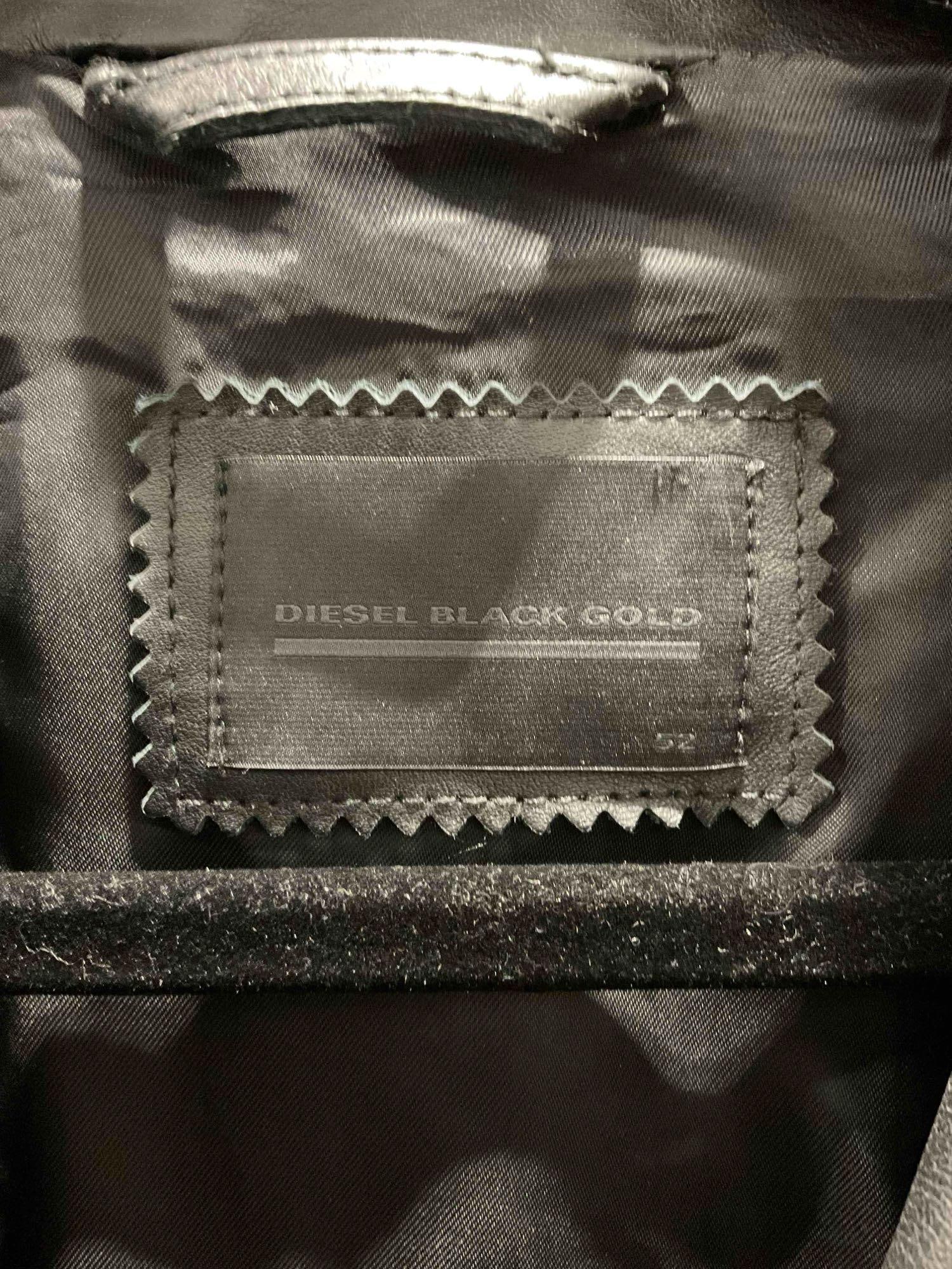 Diesel Black Gold Loragraph Black Leather Jacket w/ White Graffiti Art, Size 52. Good Condition. - 2