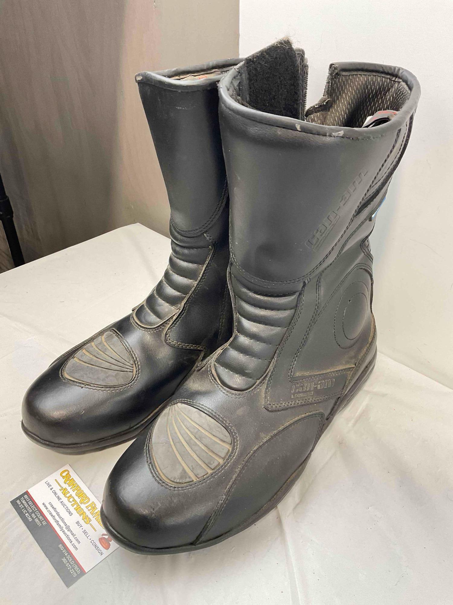 Can-Am 10 Black Leather Motorcycle Boots in Men's Size US 11. Good Condition. See pics. - 3