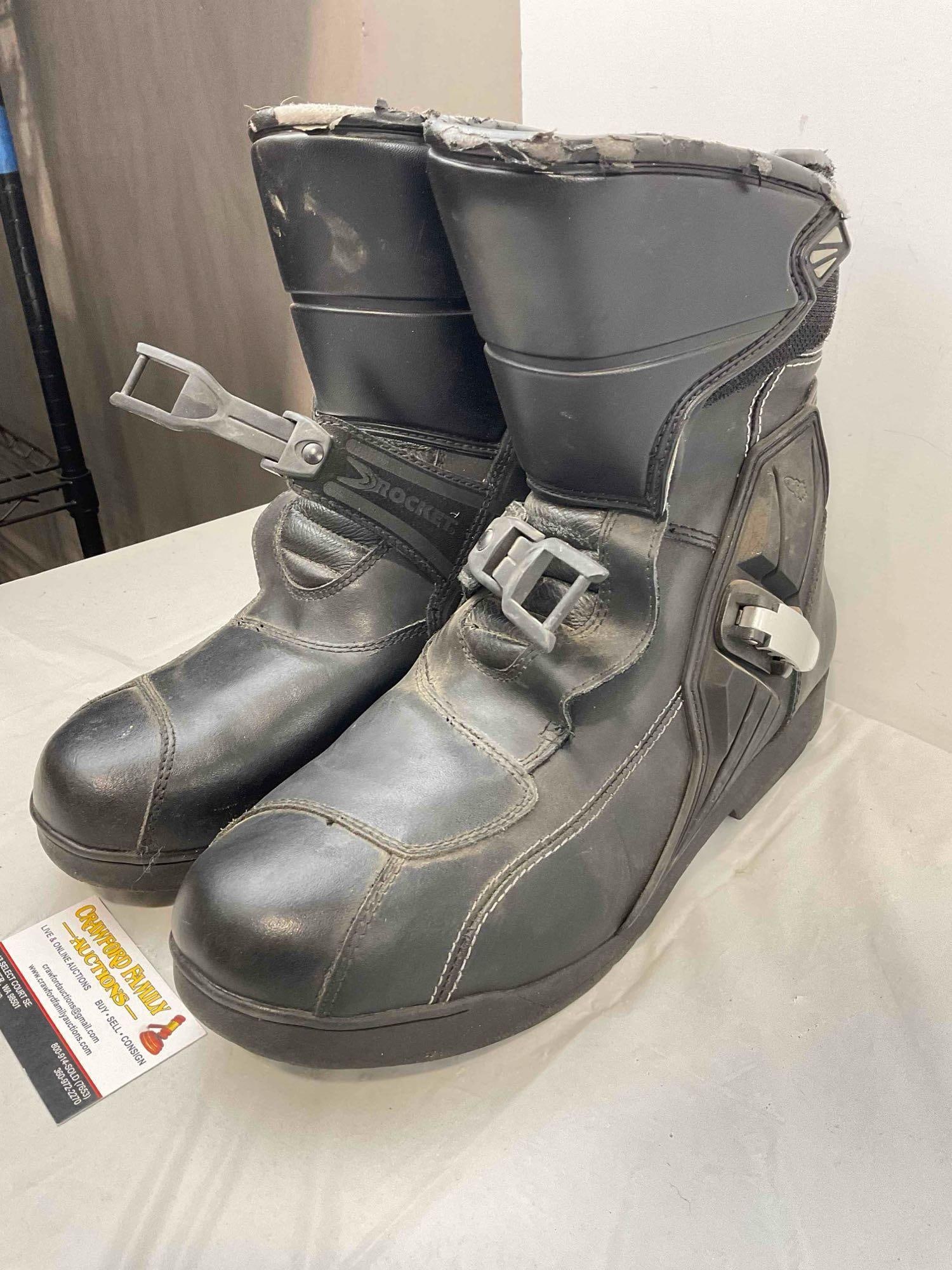 Joe Rocket Meteor Mid Tech Black Leather Motorcycle Boots in Men's Size 12. Fair Condition. - 2
