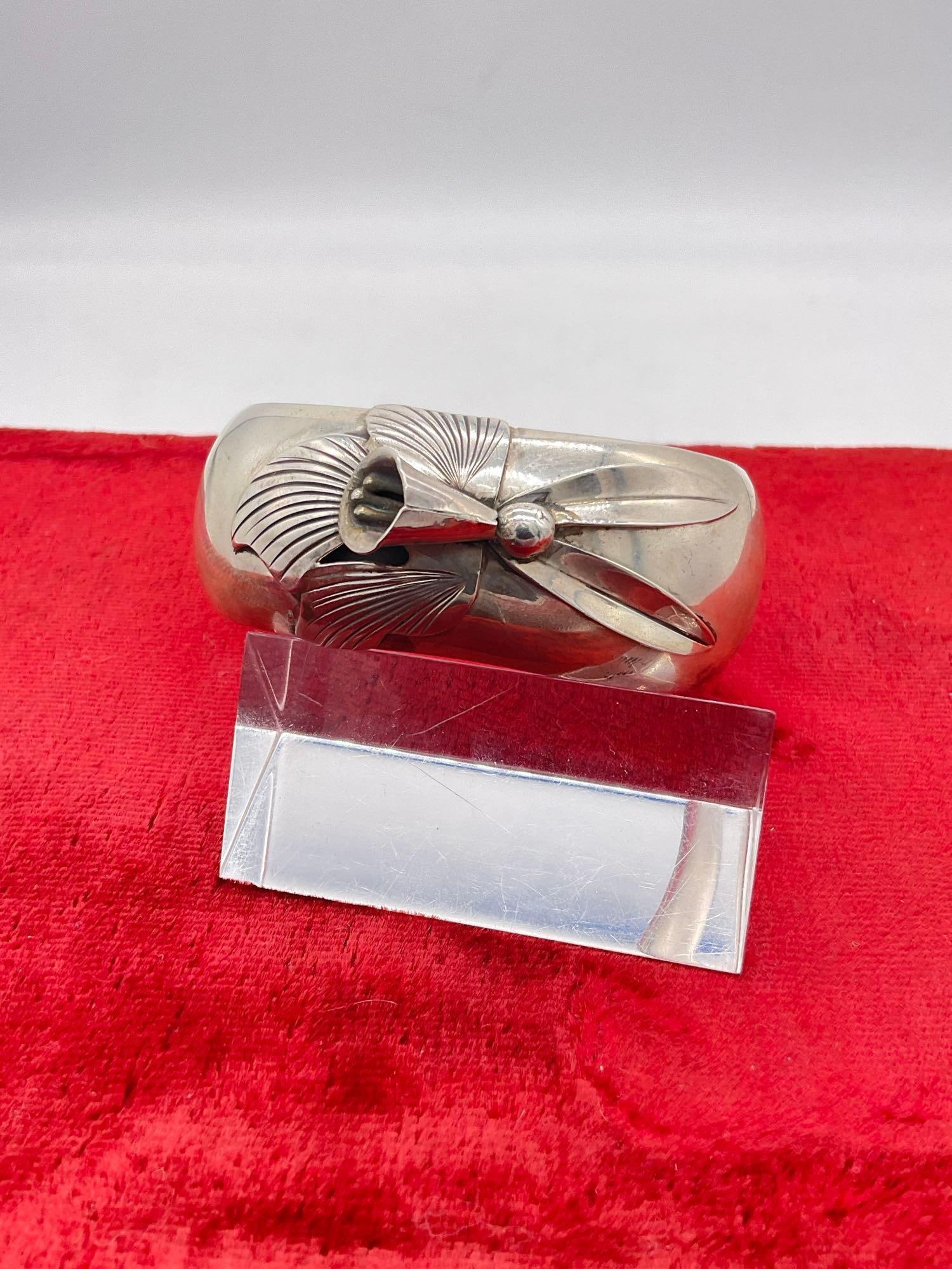 Vintage Carol Felley Southwest Designed Sterling silver Orchid Bangle Cuff Bracelt Signed CF 87 - 3