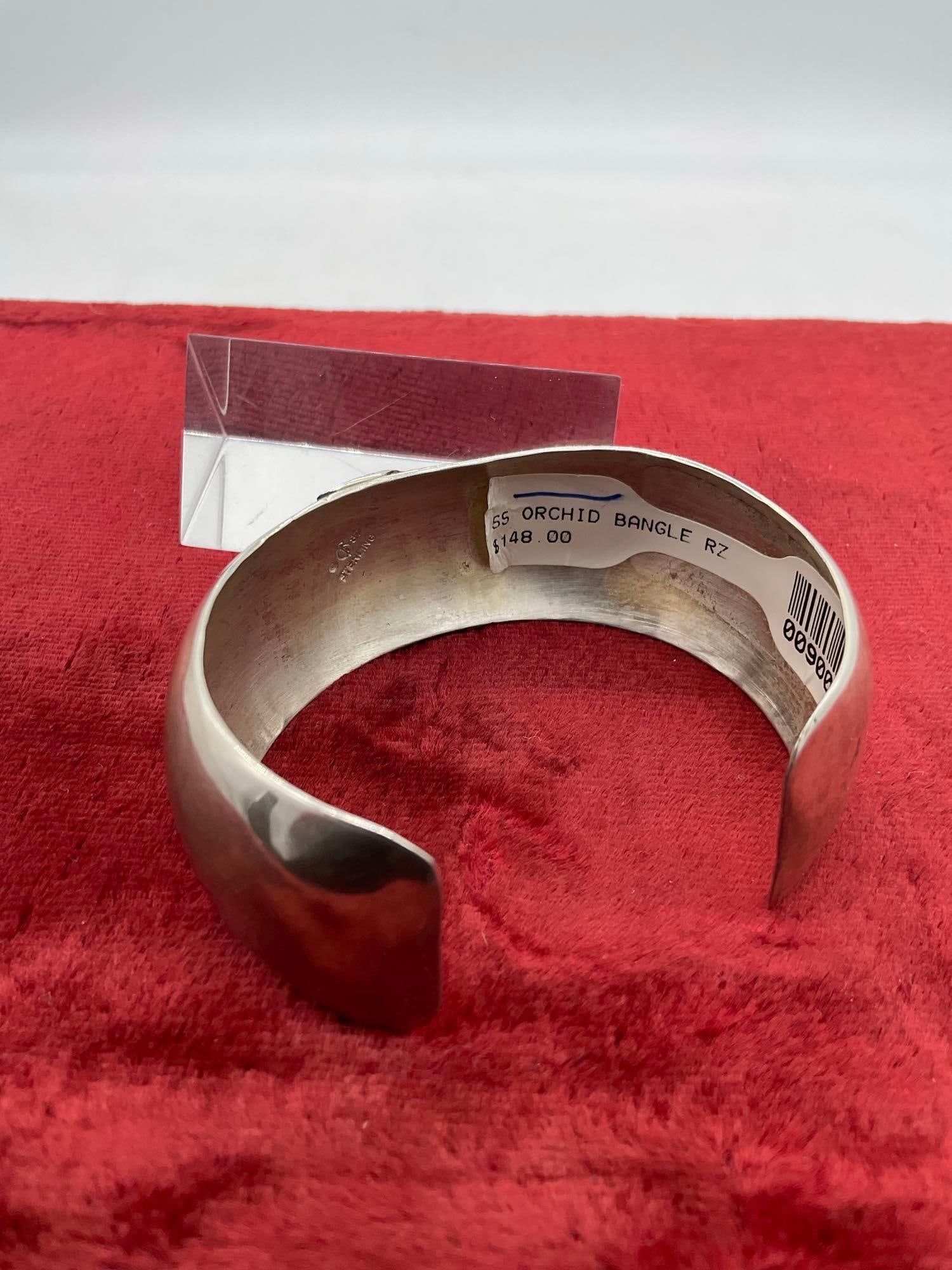 Vintage Carol Felley Southwest Designed Sterling silver Orchid Bangle Cuff Bracelt Signed CF 87 - 4