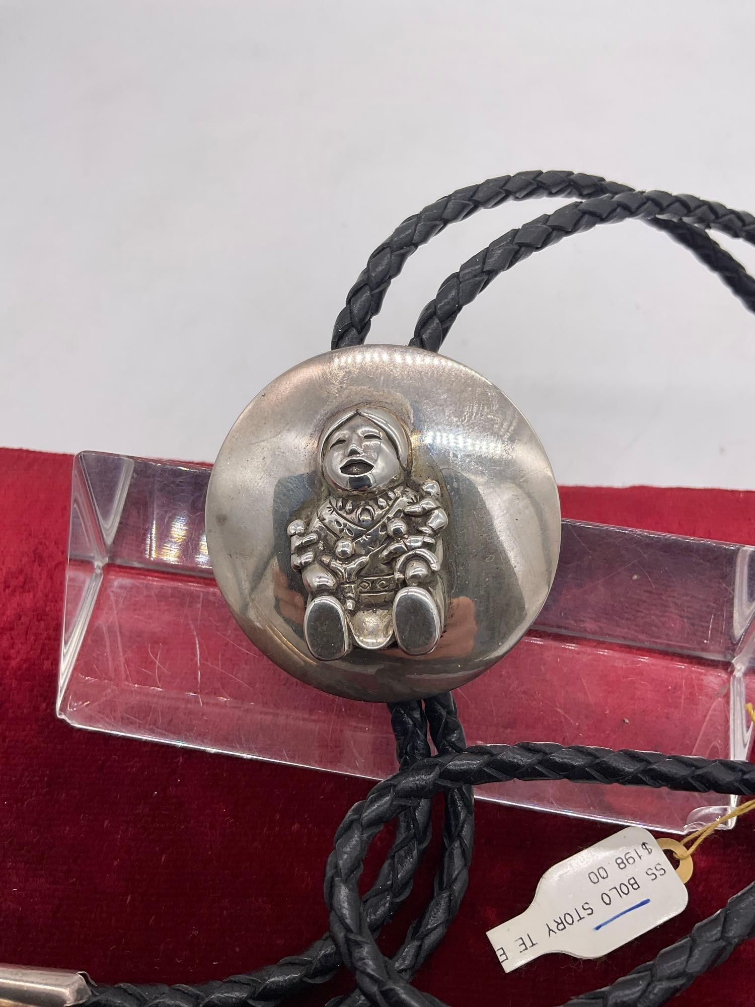 South west Native American Sterling Silver Story teller Bolo tie w/ sterling tips - 2
