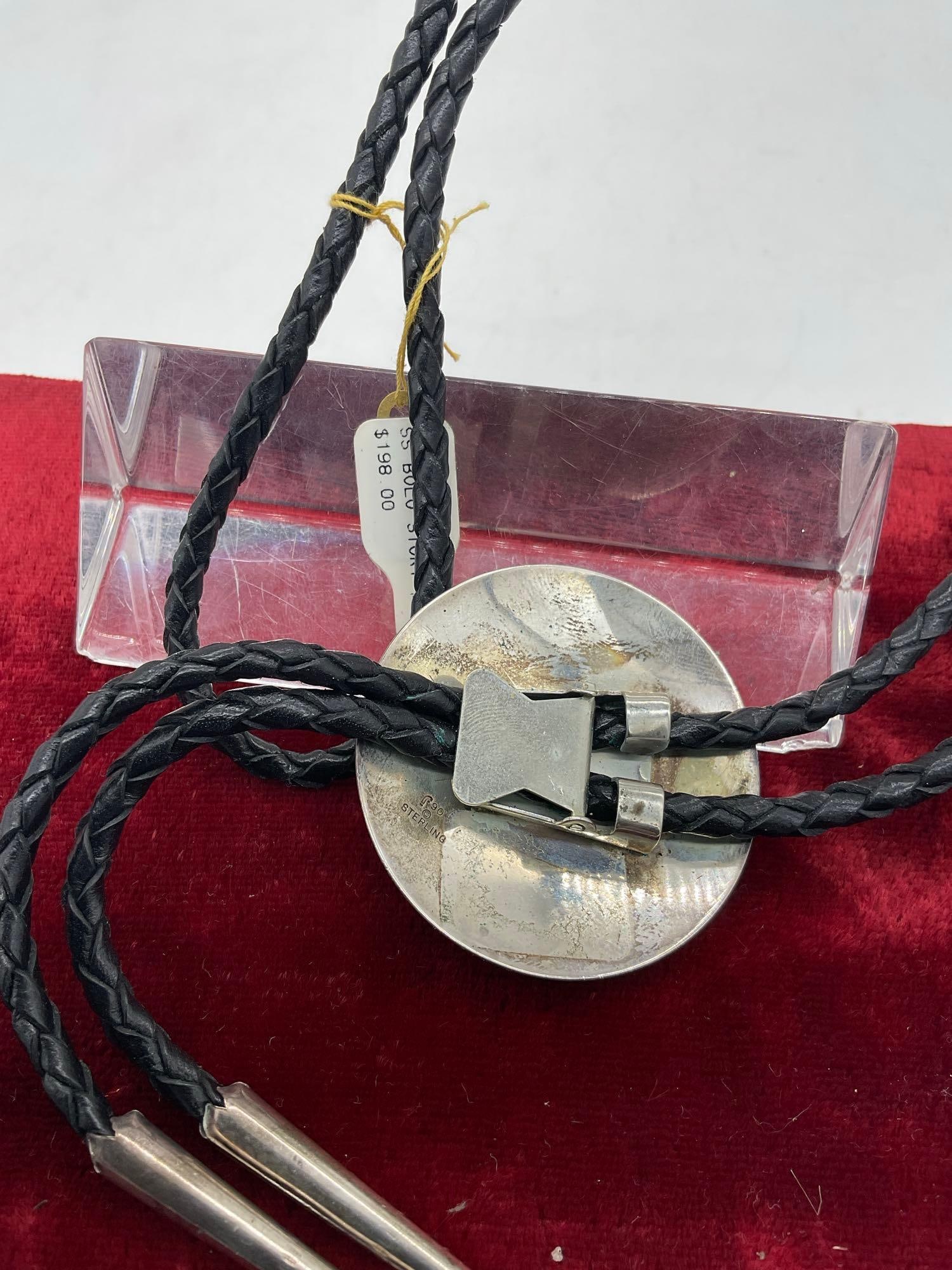 South west Native American Sterling Silver Story teller Bolo tie w/ sterling tips - 3