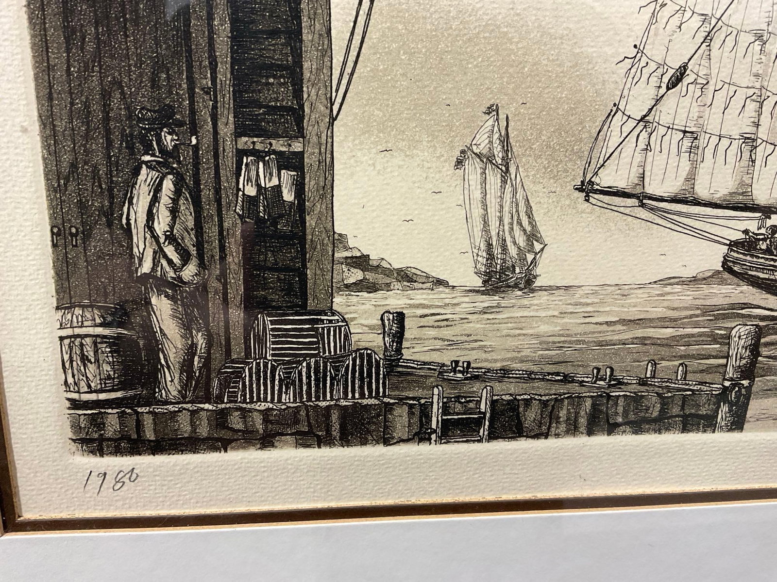 Framed Etching Print, titled Harry L. Beldon the Fishing Schooner by Alan Jay Gaines, 24x27 in - 3