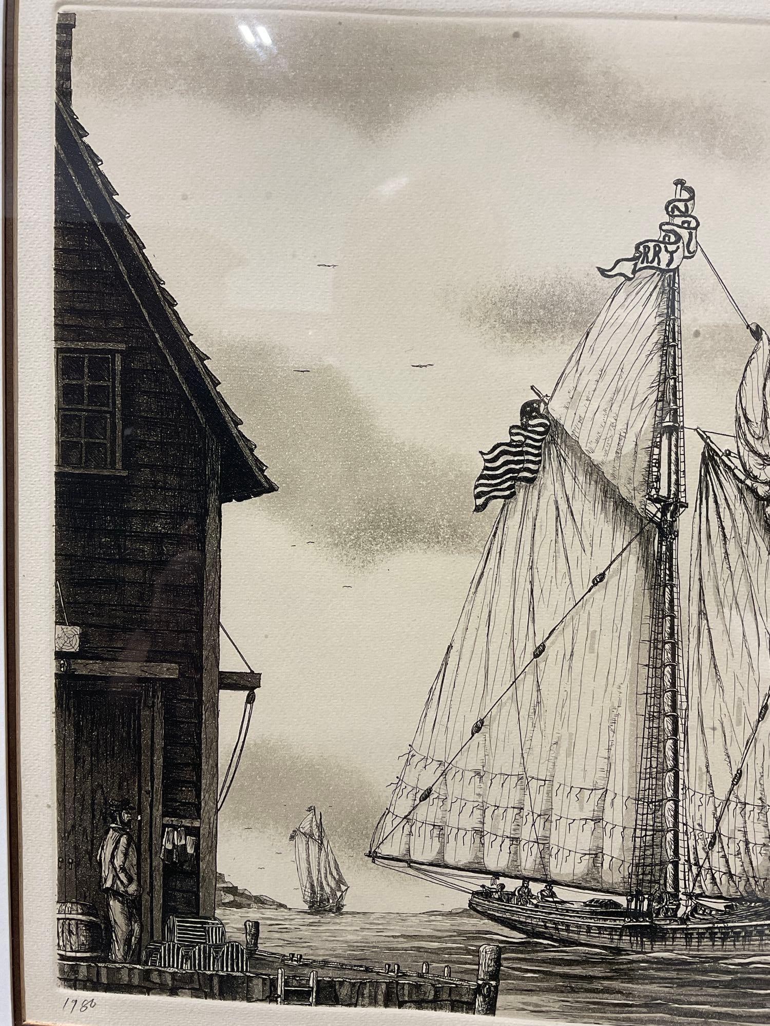 Framed Etching Print, titled Harry L. Beldon the Fishing Schooner by Alan Jay Gaines, 24x27 in - 4