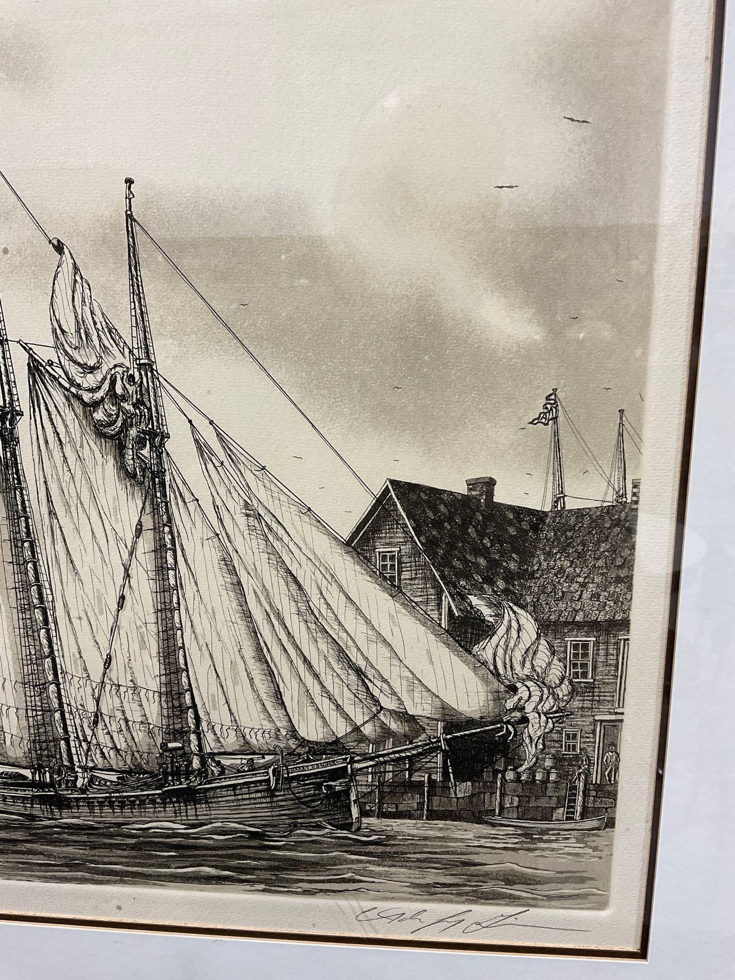 Framed Etching Print, titled Harry L. Beldon the Fishing Schooner by Alan Jay Gaines, 24x27 in - 5