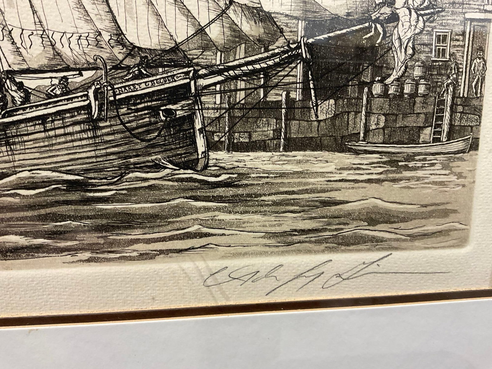 Framed Etching Print, titled Harry L. Beldon the Fishing Schooner by Alan Jay Gaines, 24x27 in - 6