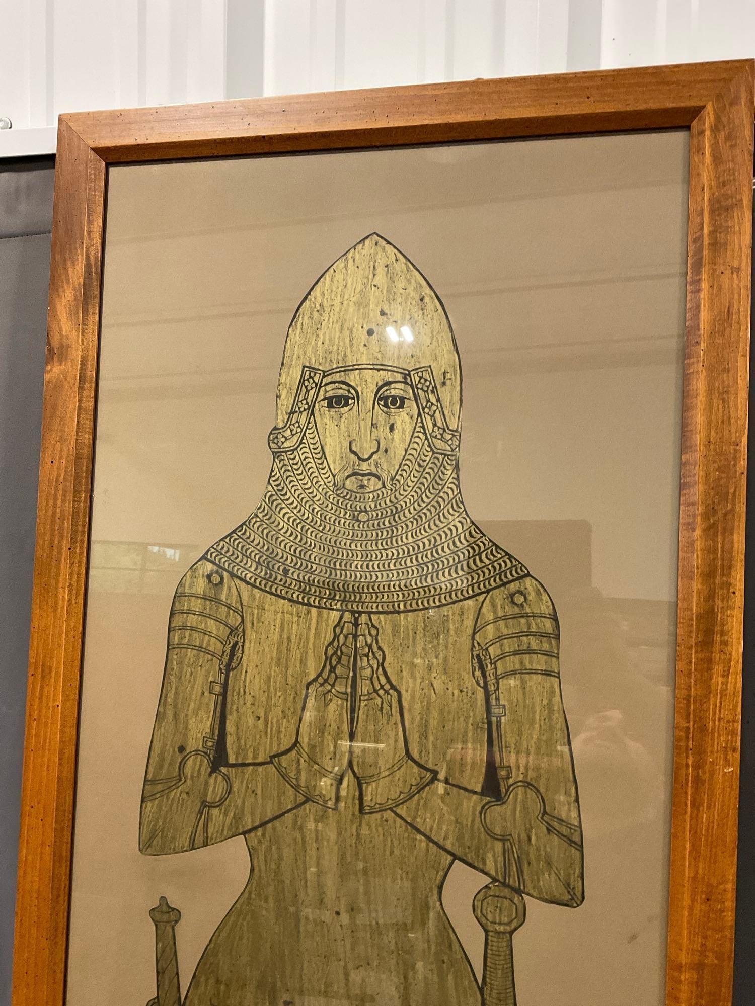 Framed Brass Rubbing, of a Knight in 15th Century Plate Armor, 64h x 24w x 3d inches - 2