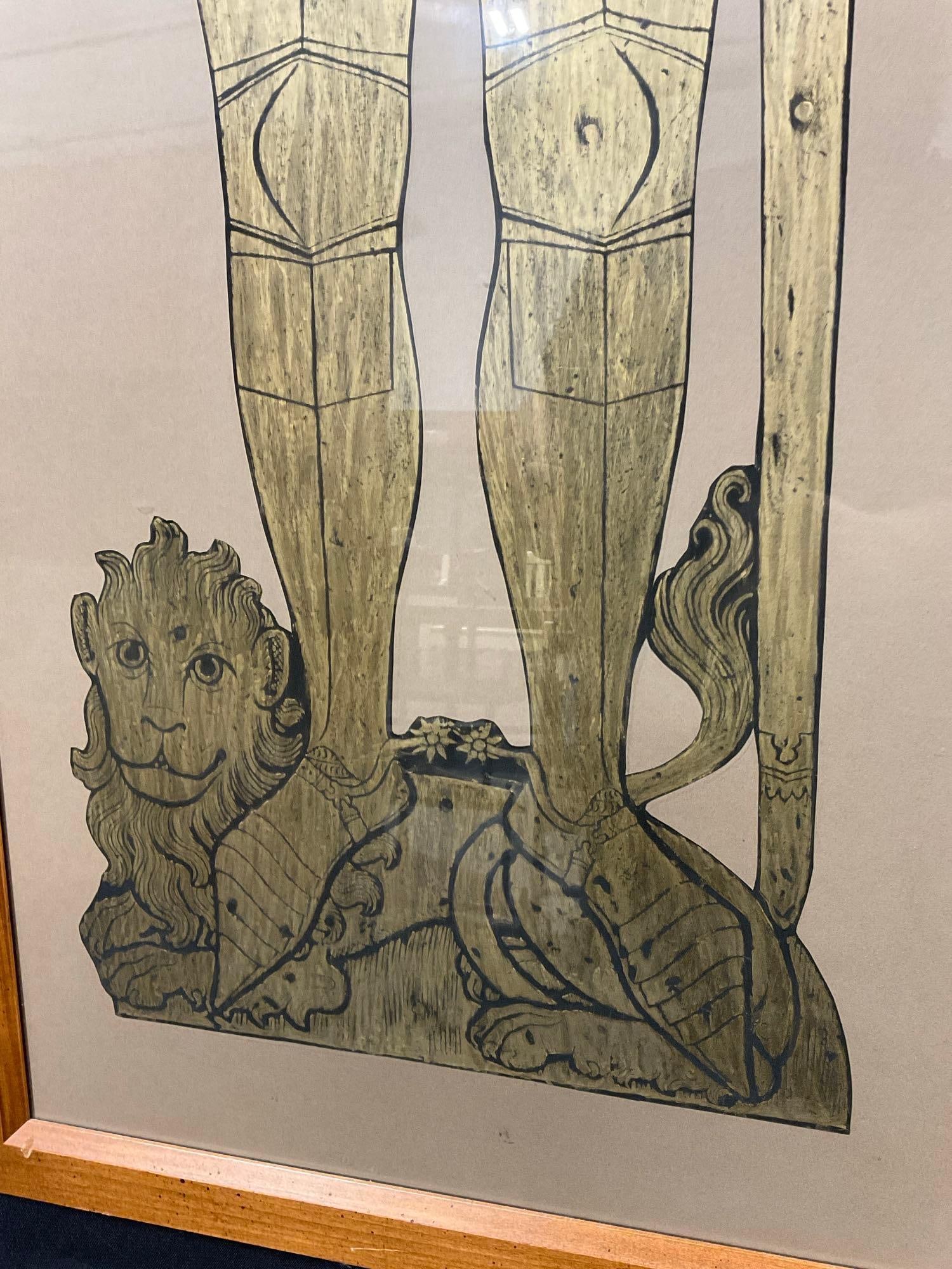 Framed Brass Rubbing, of a Knight in 15th Century Plate Armor, 64h x 24w x 3d inches - 4