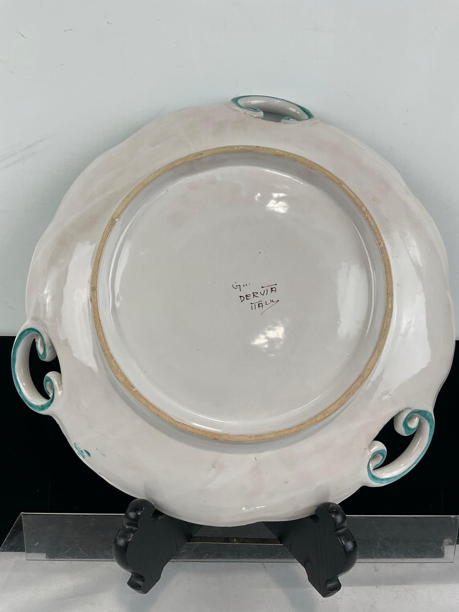 Handpainted Cama Deruta Italy Porcelain Plate, Green Rooster & Ivy design, 4h x 14w x 14d inches - 4